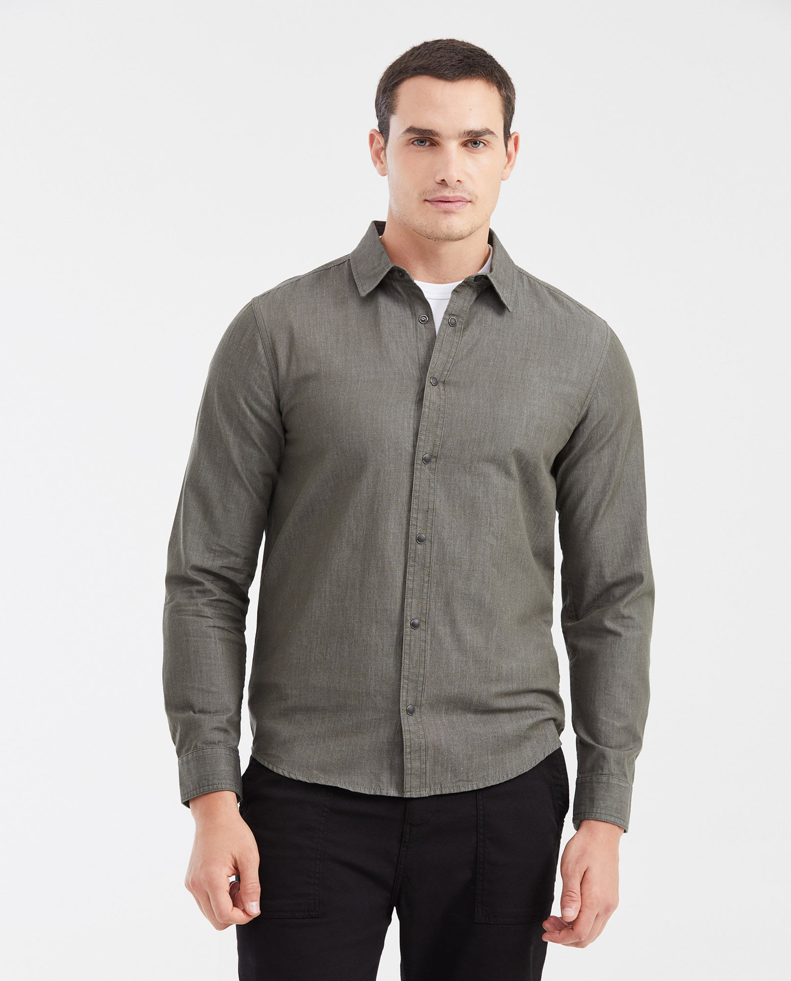 Camisa Slim Fit Manga Larga con Broches para Hombre