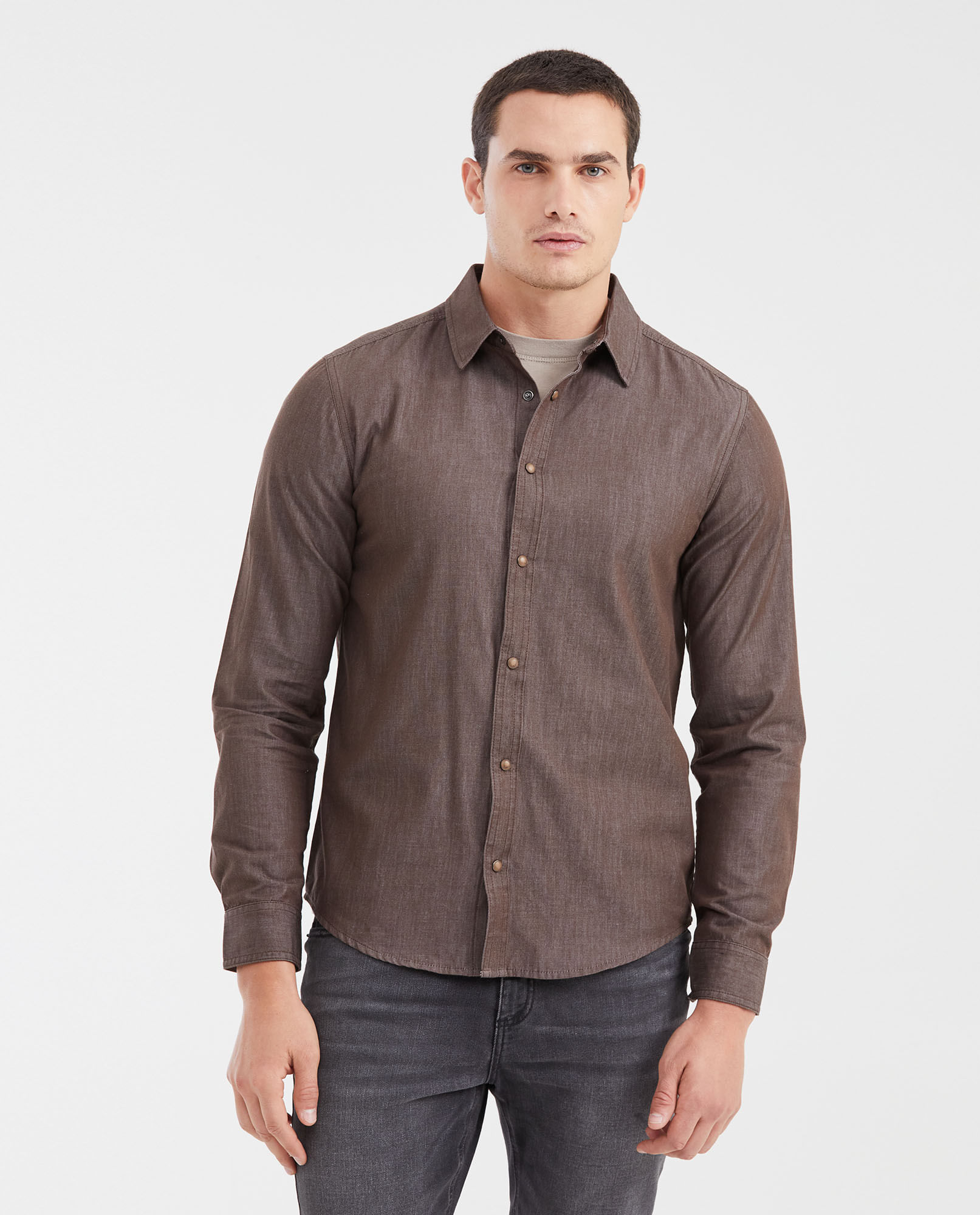 Camisa Slim Fit Manga Larga con Broches para Hombre