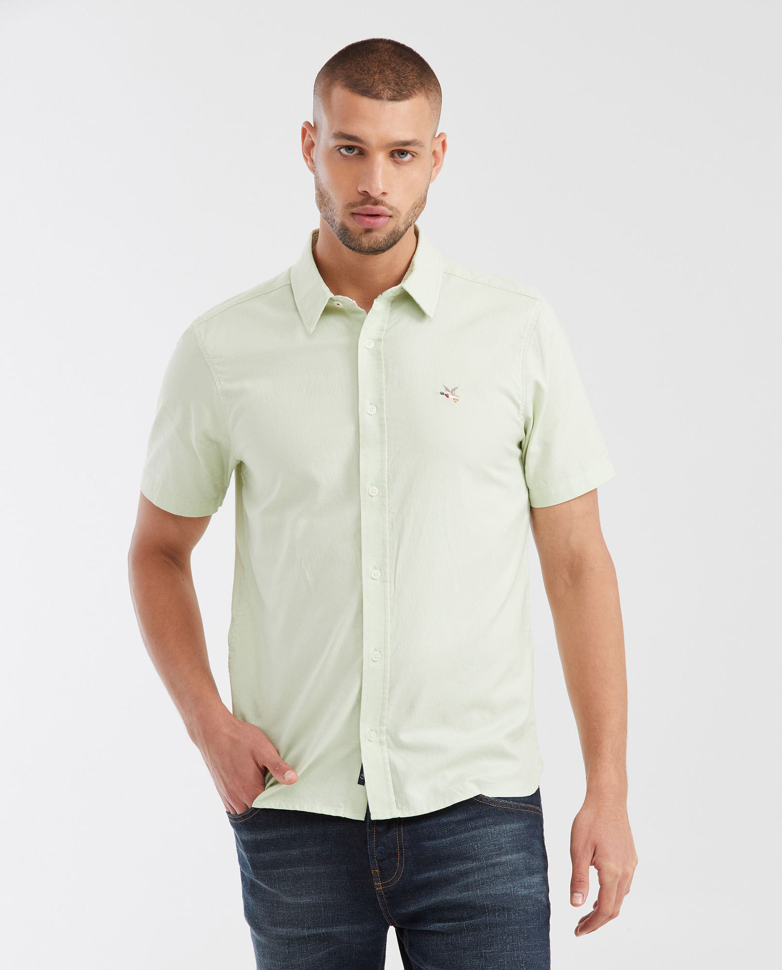 Camisa Slim Fit Manga Corta en Oxford 100% Algodón para Hombre