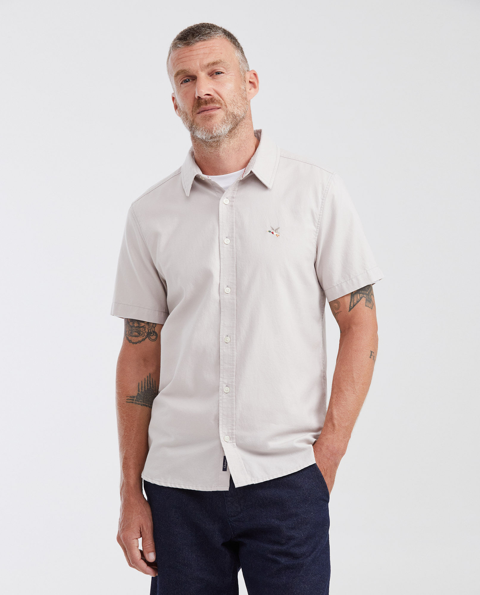 Camisa Slim Fit Manga Corta en Oxford 100% Algodón para Hombre