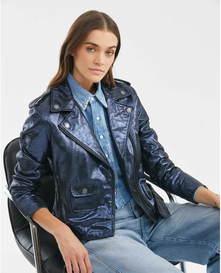 Chaqueta Biker de Cuero para Mujer