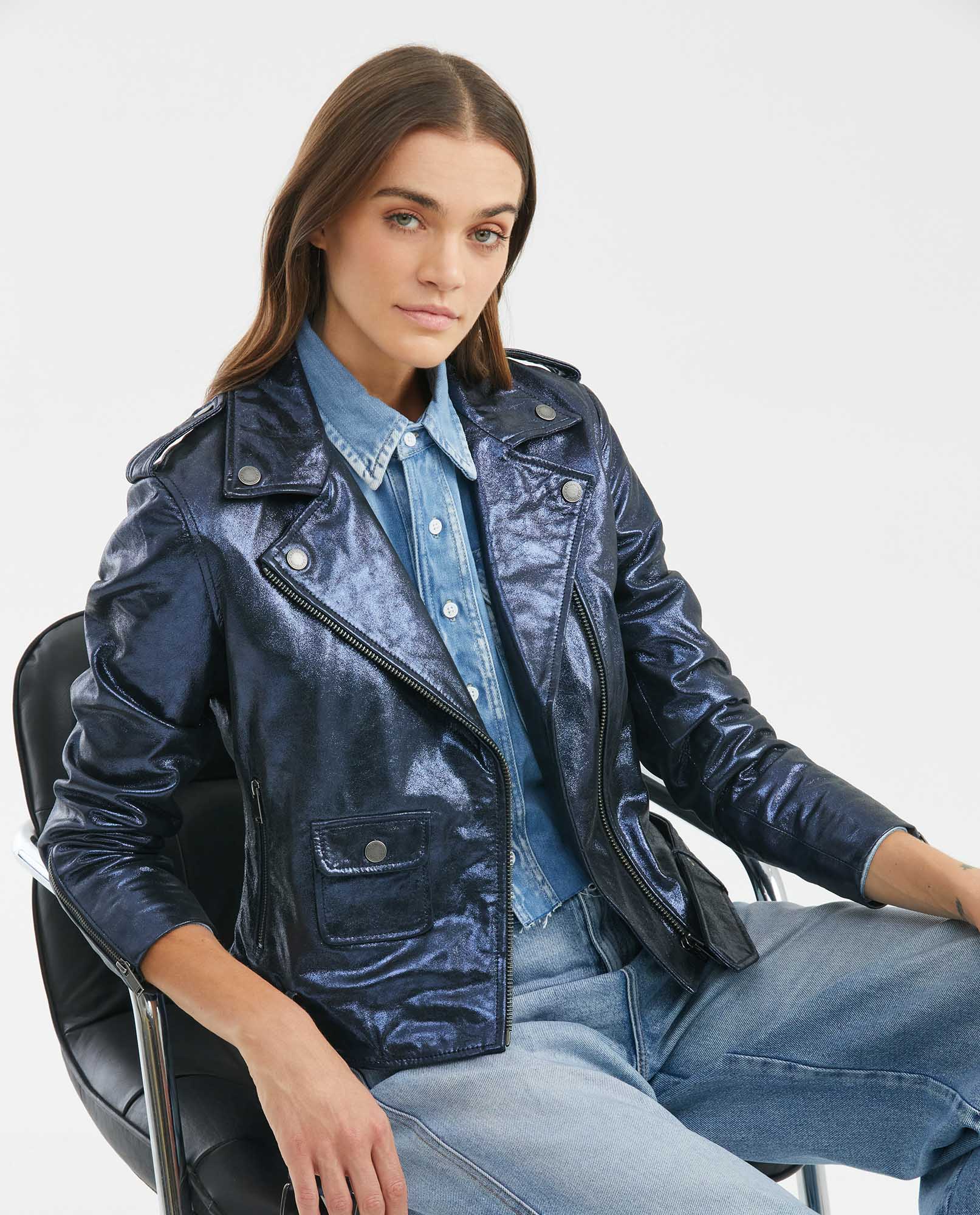 Chaqueta Biker de Cuero para Mujer