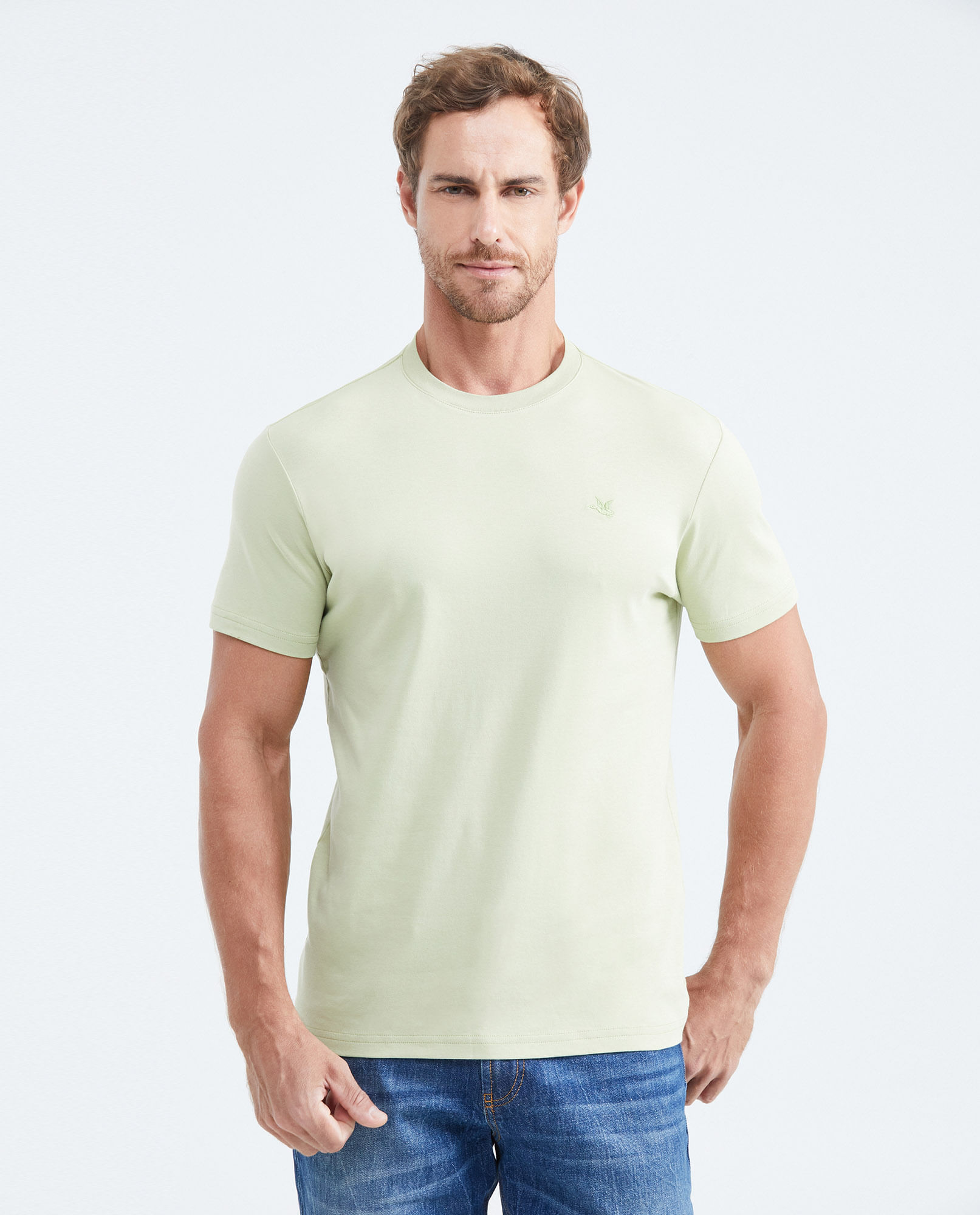 Camiseta Básica Slim Fit Cuello Redondo en Algodón Doble Punto para Hombre