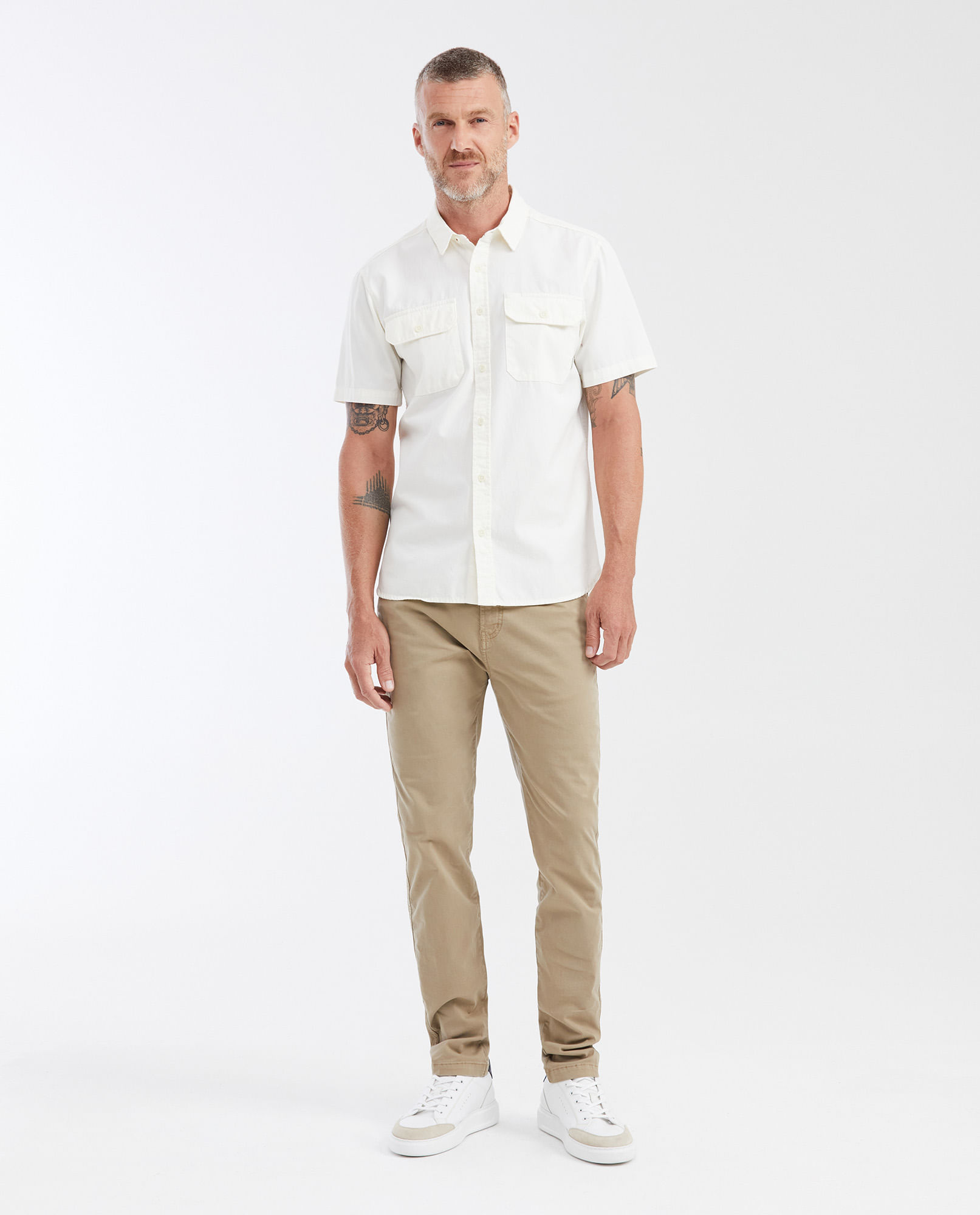 Camisa Slim Fit Manga Corta con Bolsillos Cargo para Hombre