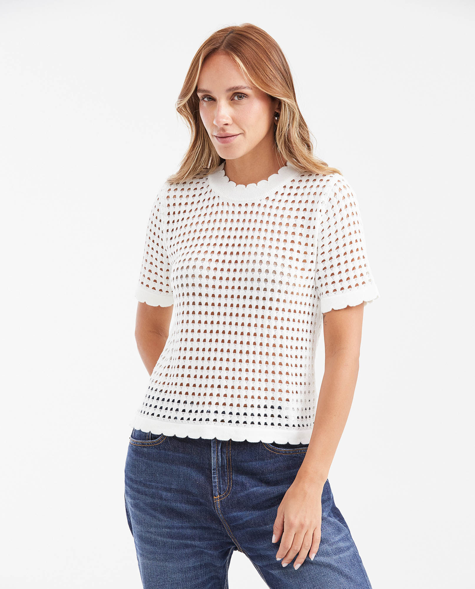 Camiseta Tejida con Manga Corta para Mujer