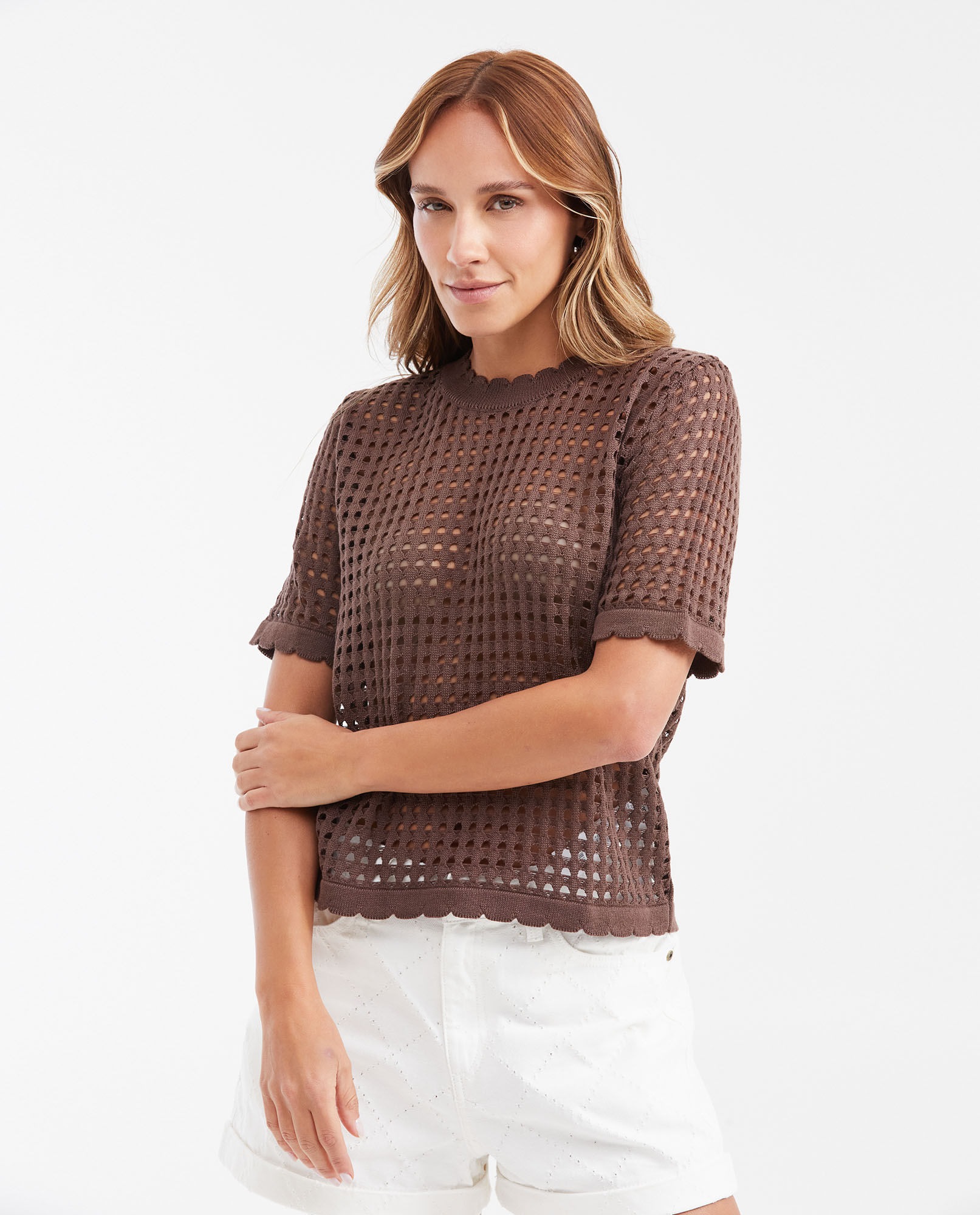 Camiseta Tejida con Manga Corta para Mujer