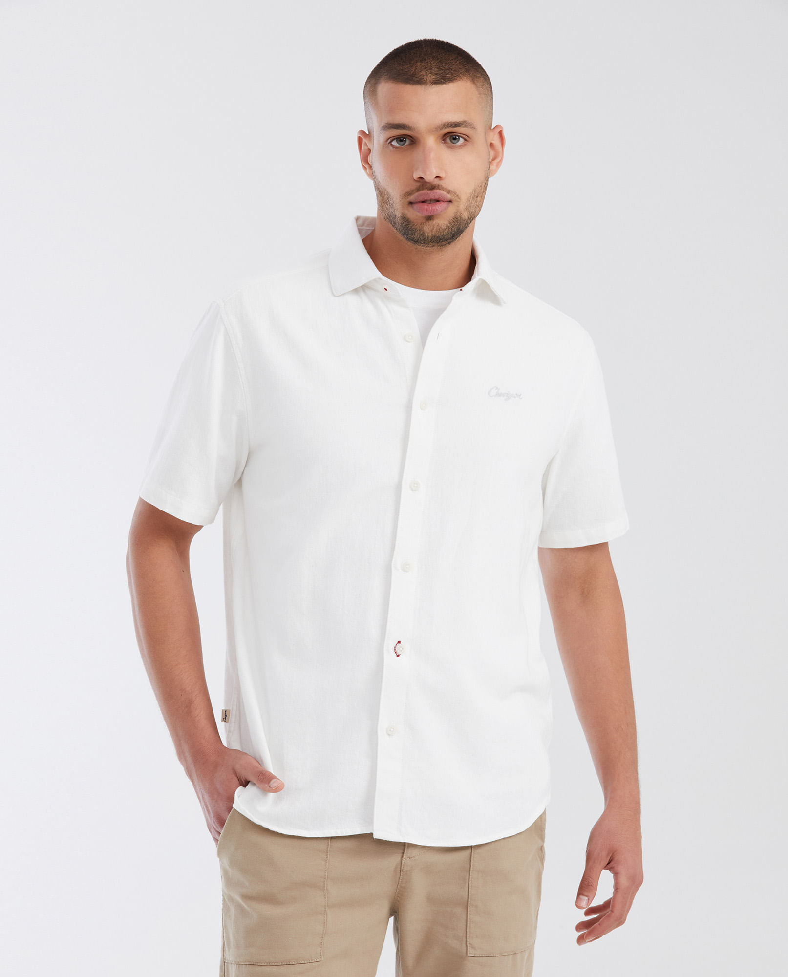 Camisa Classic Fit Manga Corta en Mezcla de Lino y Algodón para Hombre