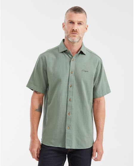 Camisa Classic Fit Manga Corta en Mezcla de Lino y Algodón para Hombre