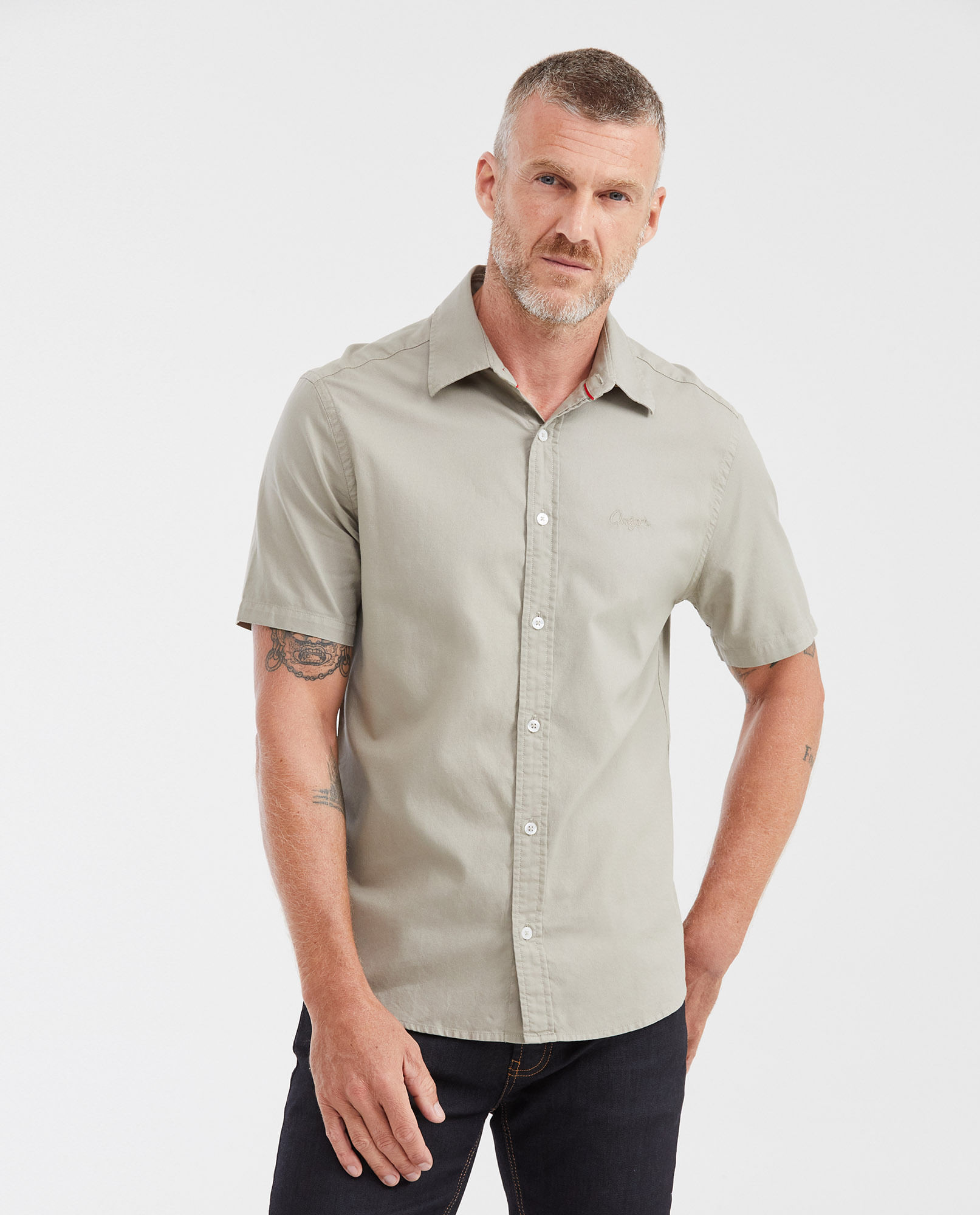 Camisa Slim Fit Manga Corta 100% Algodón para Hombre