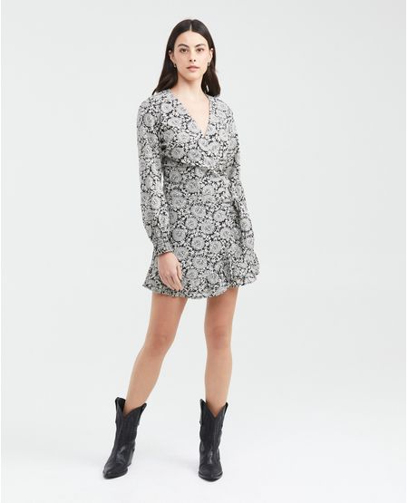 Camisa Estampada con Escote Profundo y Mangas con Volumen para Mujer