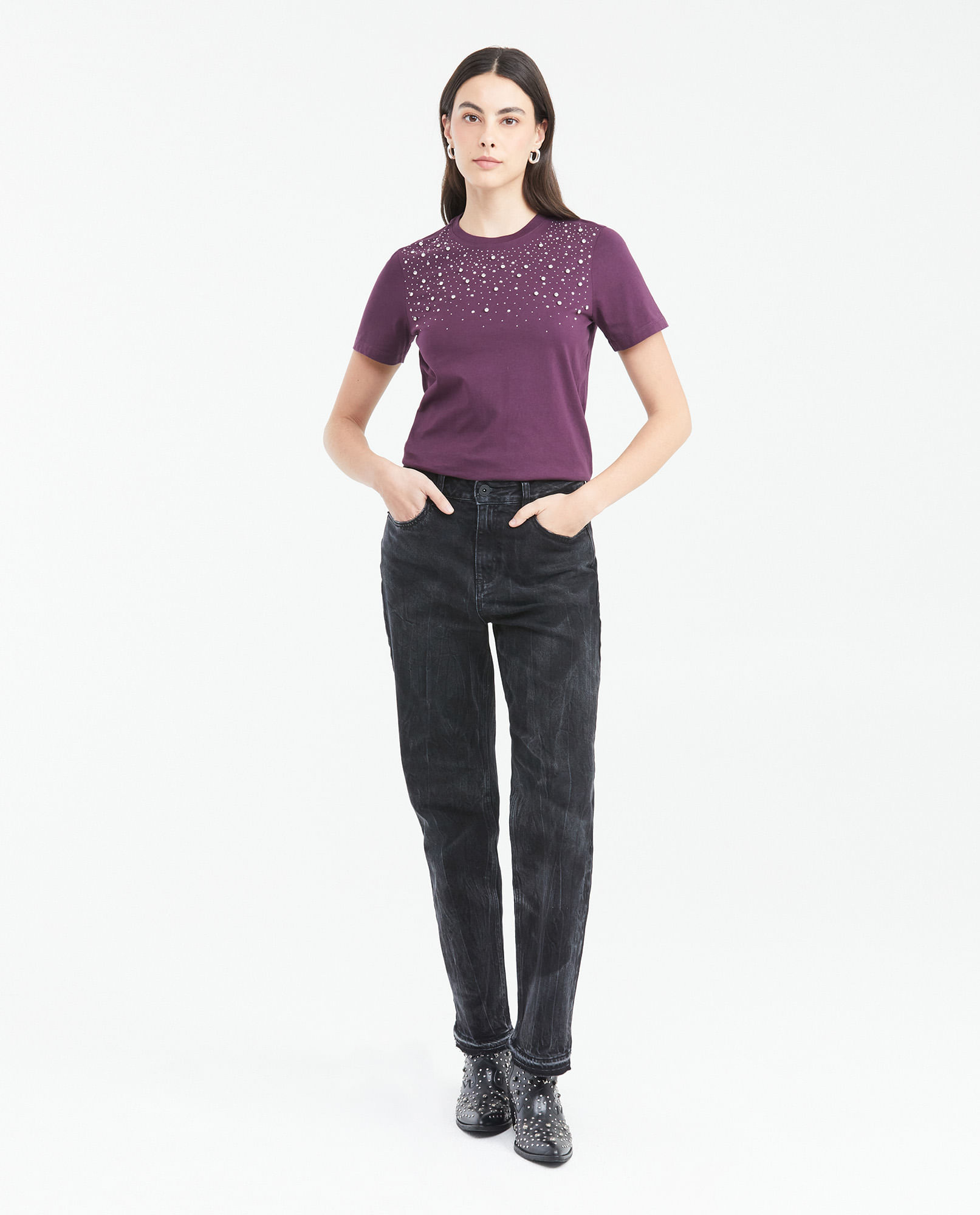 Camiseta con Detalle de Piedras para Mujer