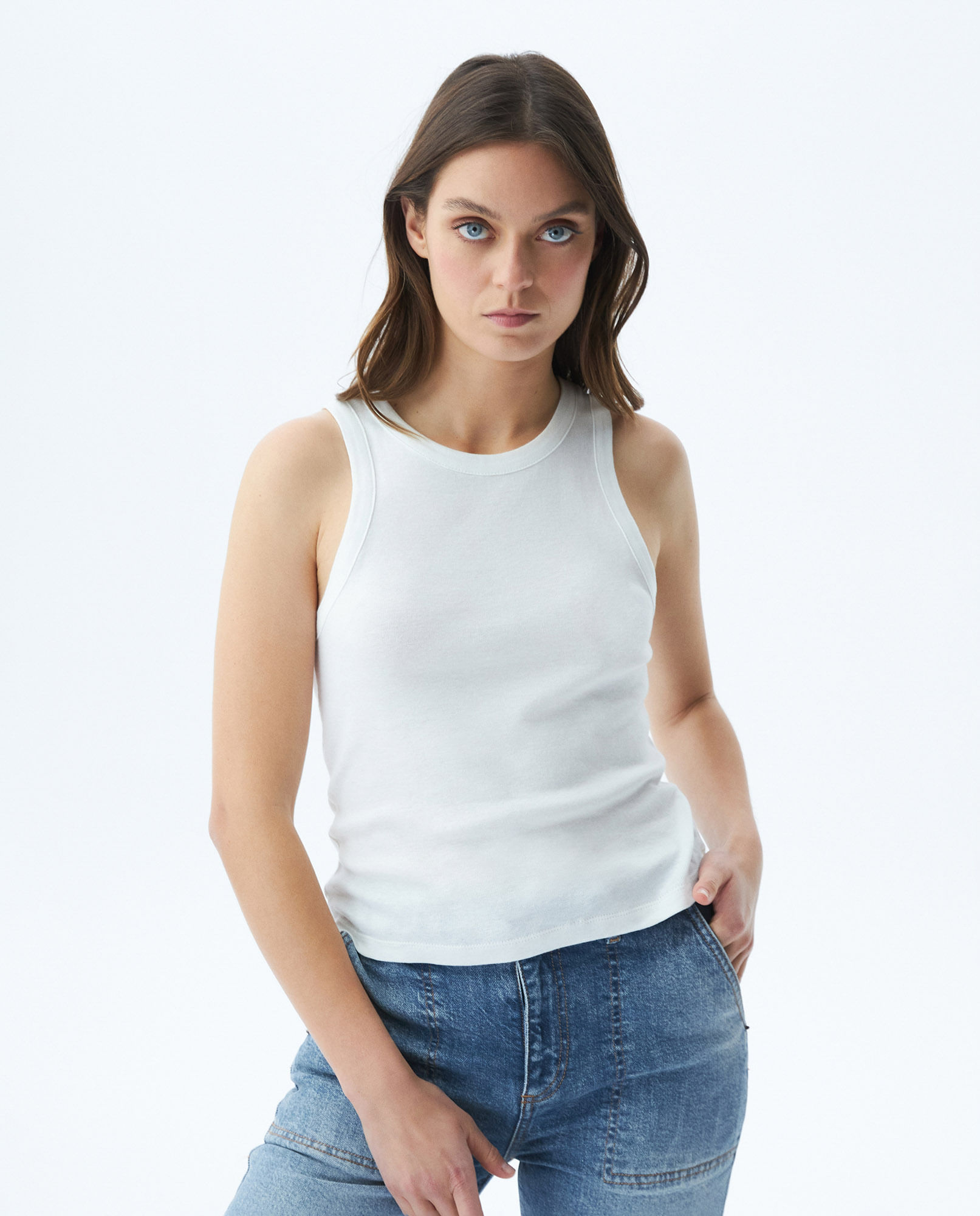 Camiseta Manga Sisa de Algodón para Mujer