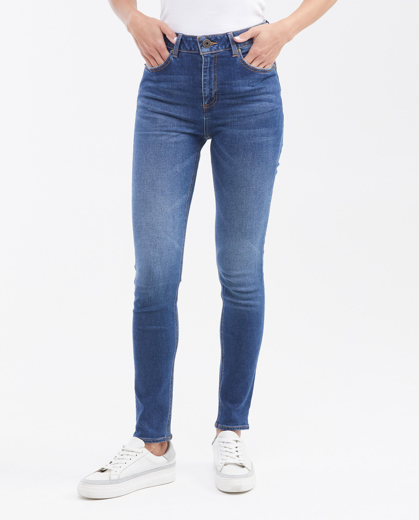 Jean High Rise Bota Skinny Azul Oscuro para Mujer