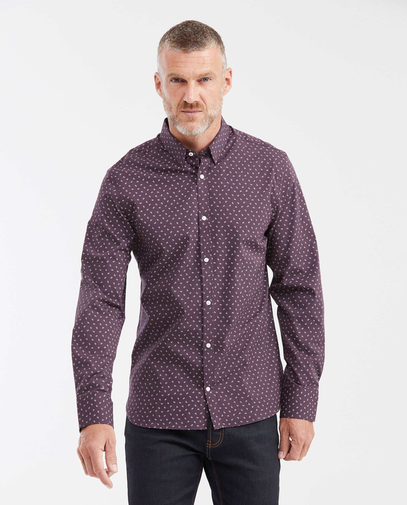 Camisa Slim Fit Manga Larga con Estampado Mini Print y Tecnología Coolmax para Hombre