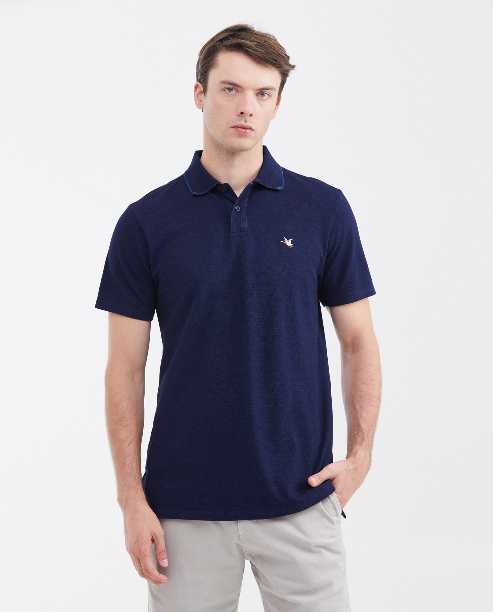 Camiseta Polo Classic Fit en Piqué con Hilos de Denim para Hombre