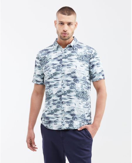 Camisa Classic Fit Manga Corta 100% Algodón con Maxi Print de Palmeras para Hombre