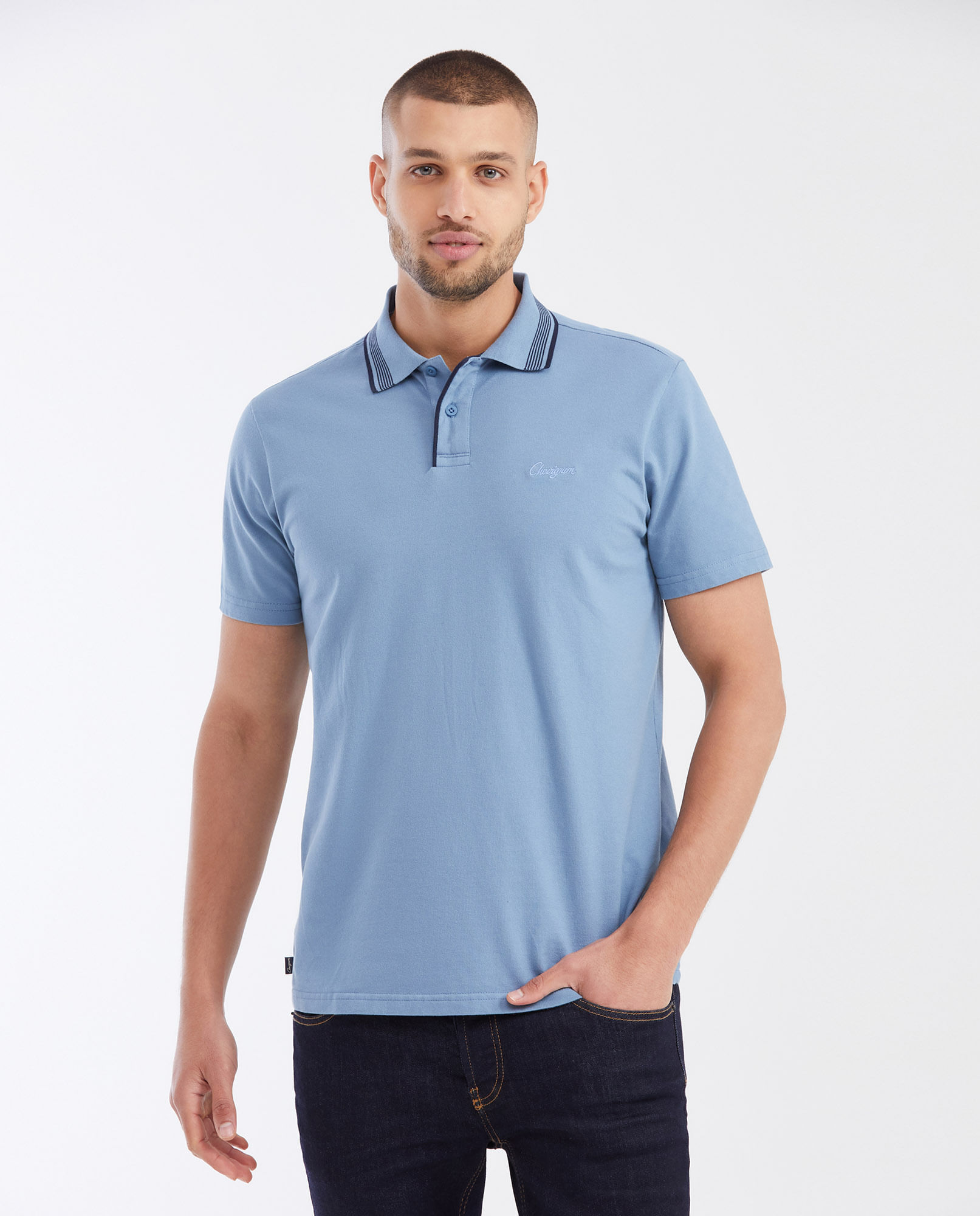 Camiseta Polo Slim Fit con Cuello Mil Rayas y Manga Tradicional para Hombre