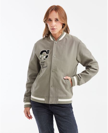 Chaqueta Tipo Bomber con Mangas Resinadas y Apliques para Mujer