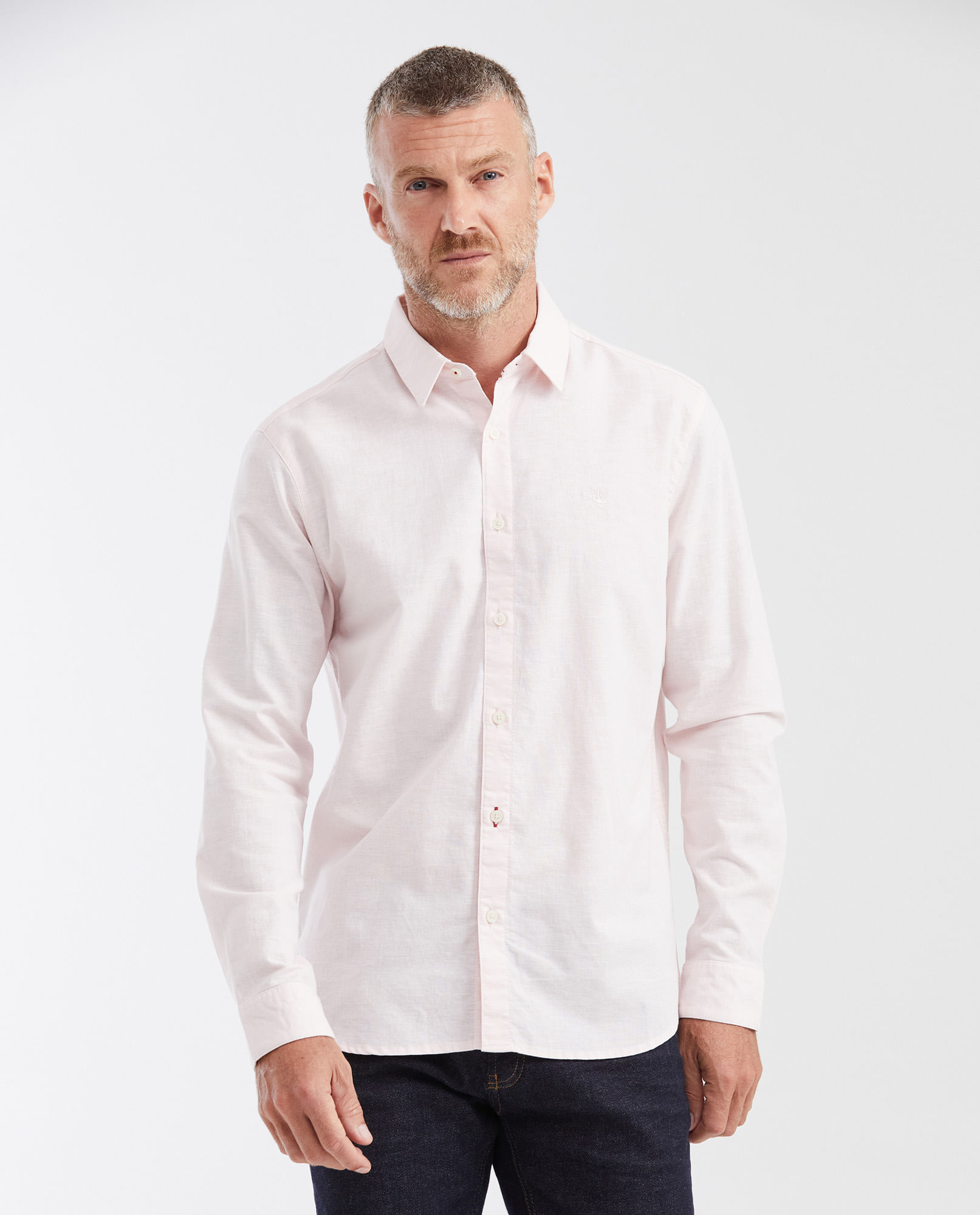 Camisa Classic Fit Manga Larga en Algodón y Lino para Hombre