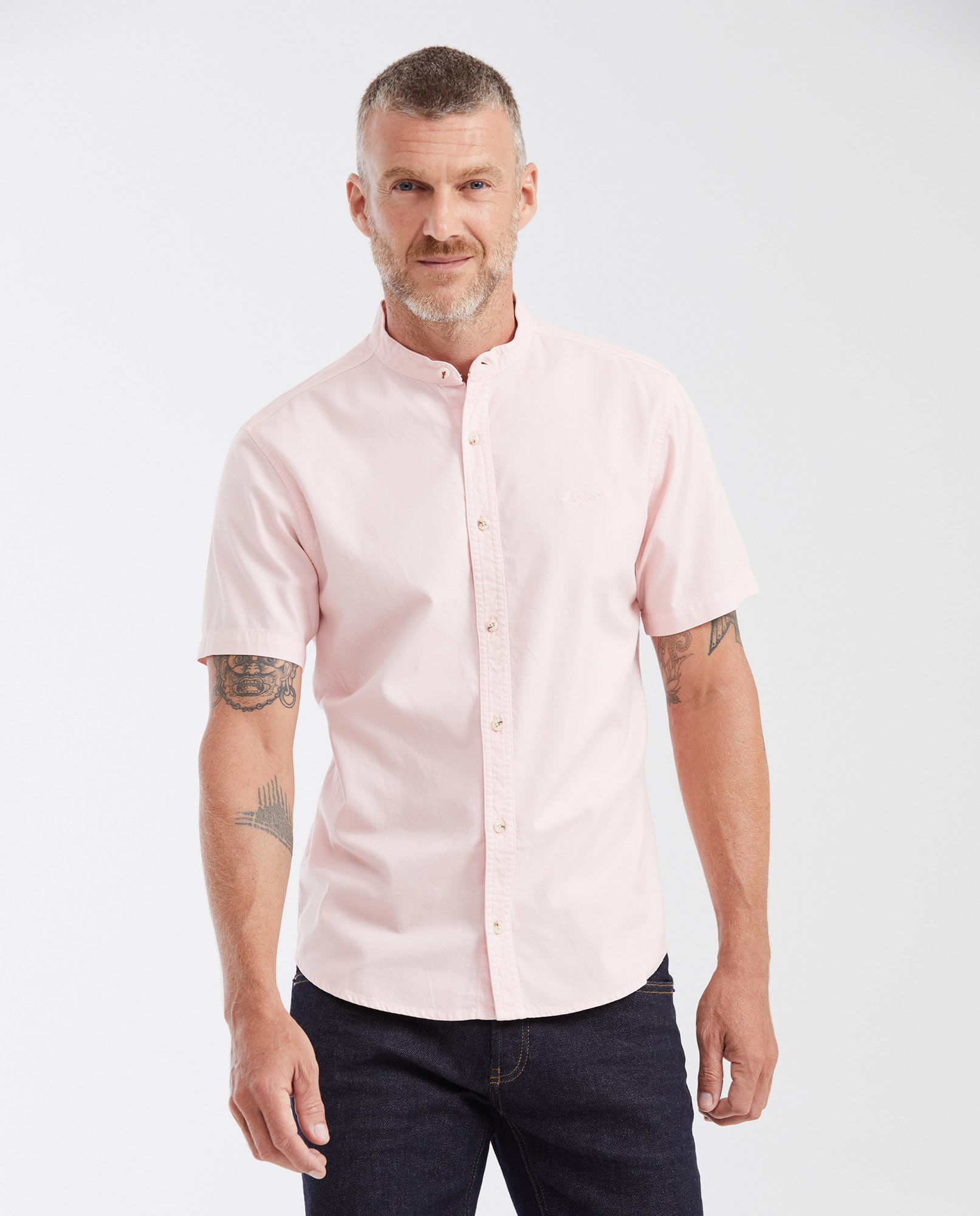 Camisa Slim Fit Manga Corta Cuello Nerú para Hombre