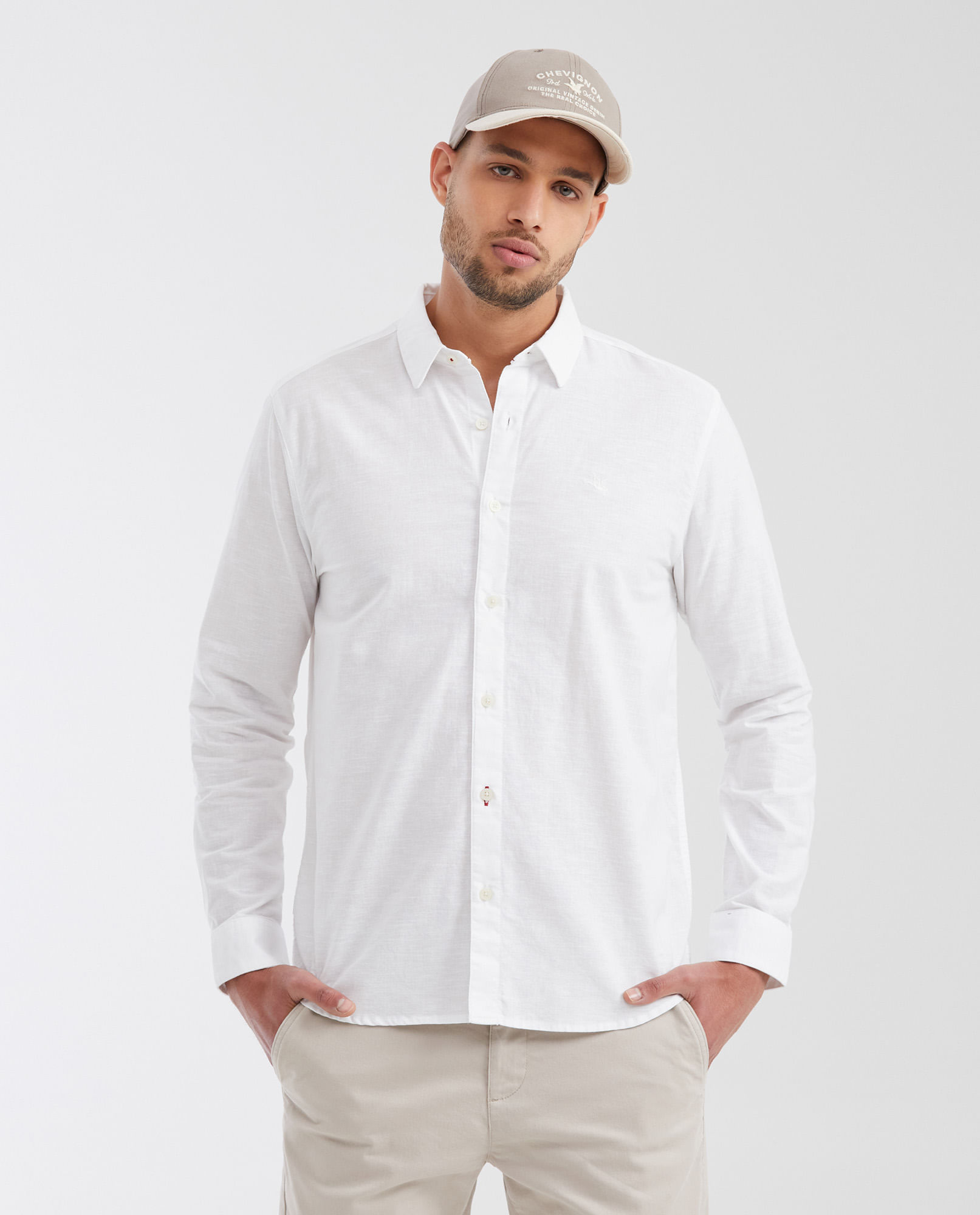 Camisa Classic Fit Manga Larga en Algodón y Lino para Hombre