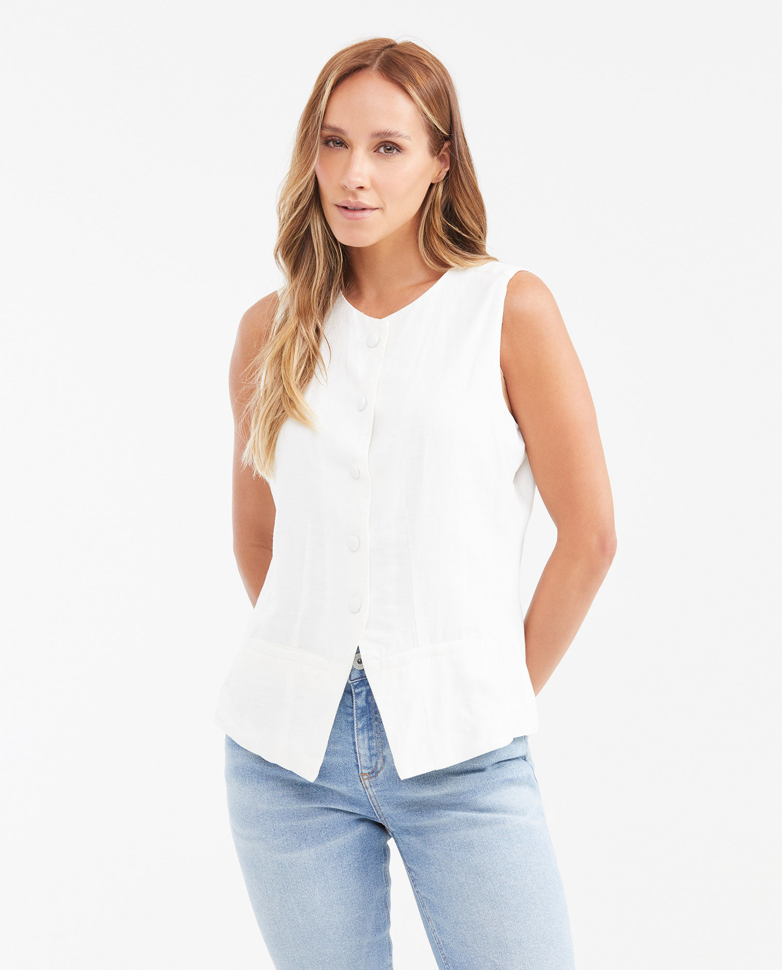 Camisa Tipo Chaleco en Lino y Algodón para Mujer