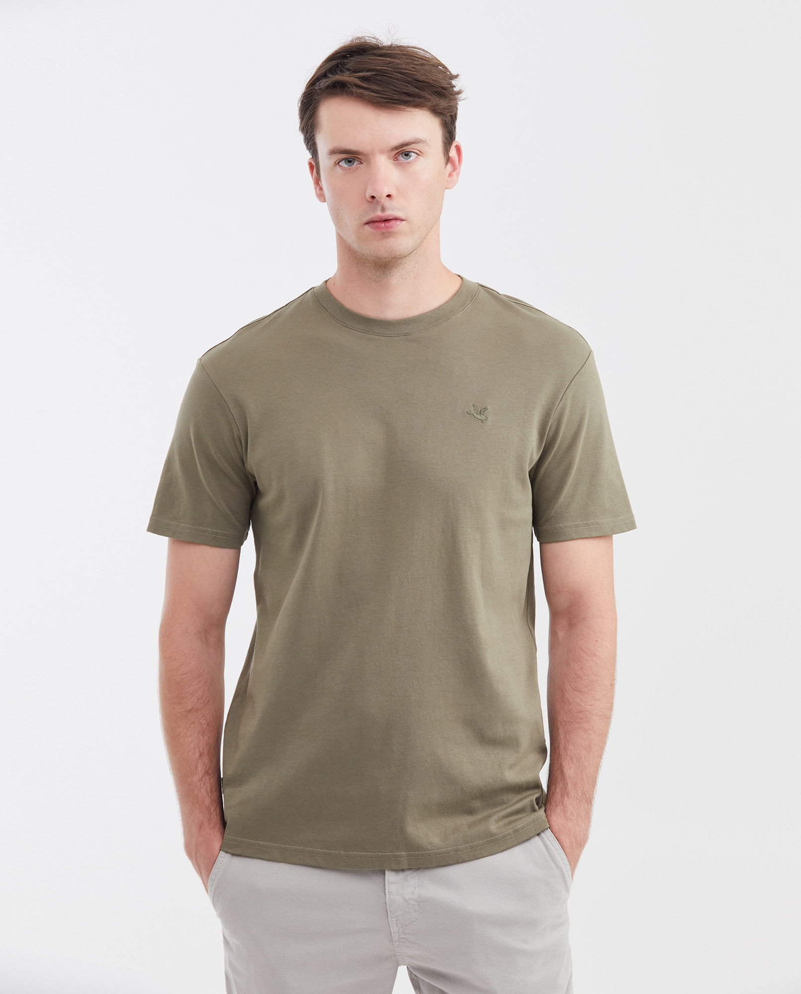Camiseta Básica Slim Fit Cuello Redondo en Algodón Doble Punto para Hombre