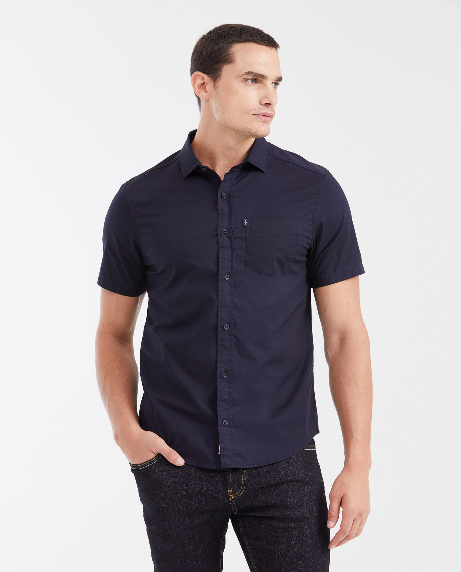 Camisa Slim Fit Manga Corta Esencial para Hombre