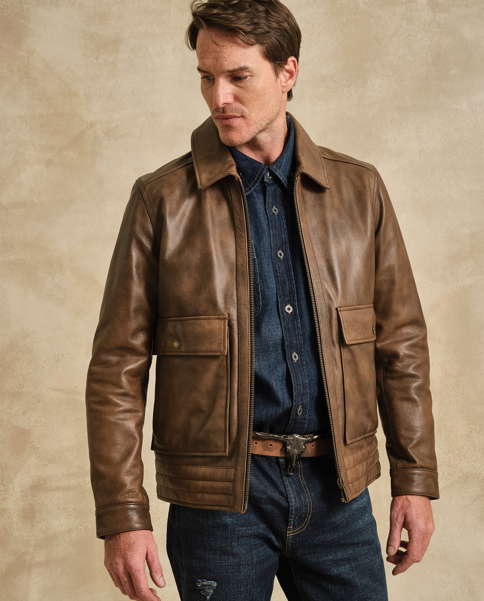 Chaqueta Tipo Biker en Cuero para Hombre