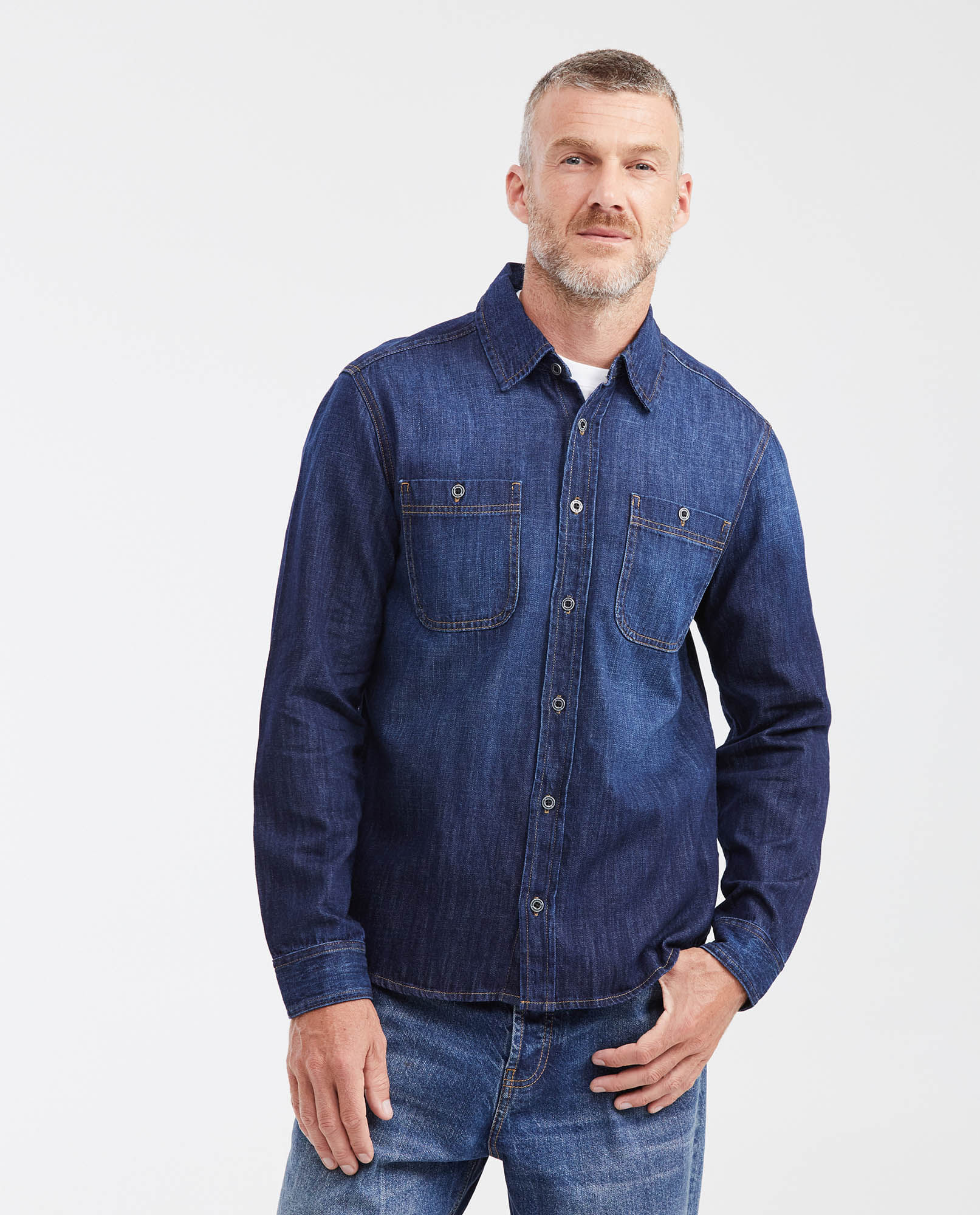 Camisa en Denim Slim Fit Manga Larga Azul Oscuro para Hombre