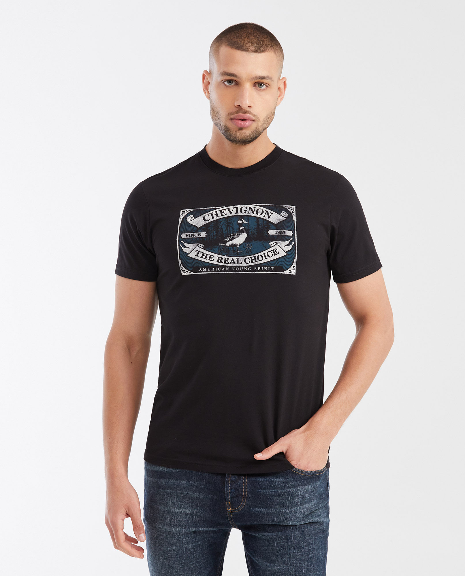 Camiseta Slim Fit con Estampado en Algodón para Hombre