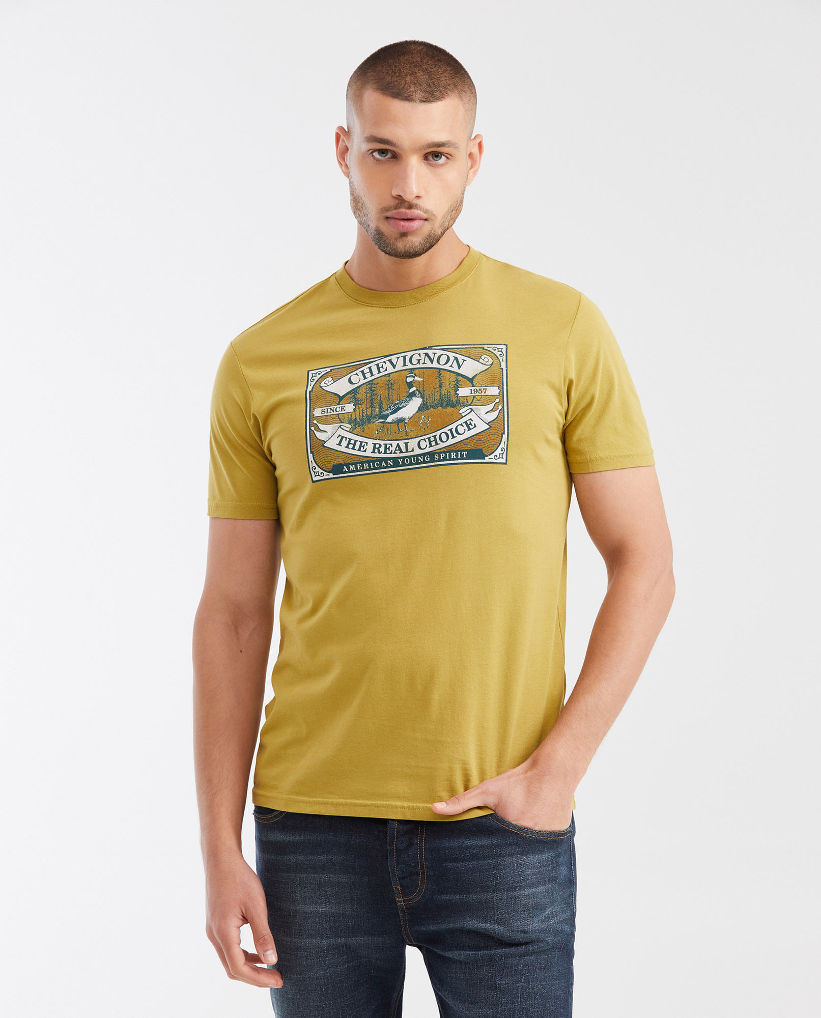 Camiseta Slim Fit con Estampado en Algodón para Hombre