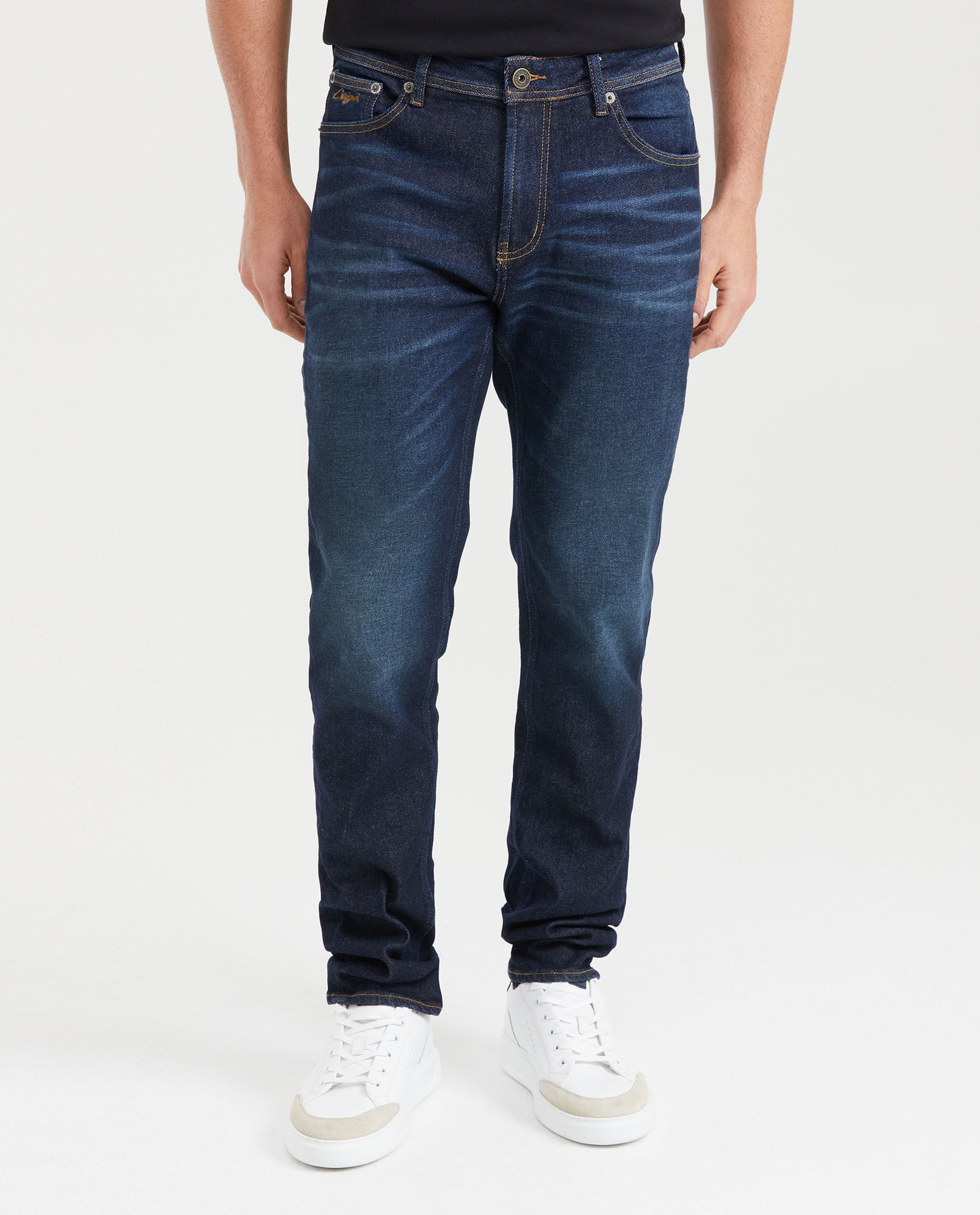 Jean Straight Fit Tiro Medio Bota Slim Azul Oscuro para Hombre