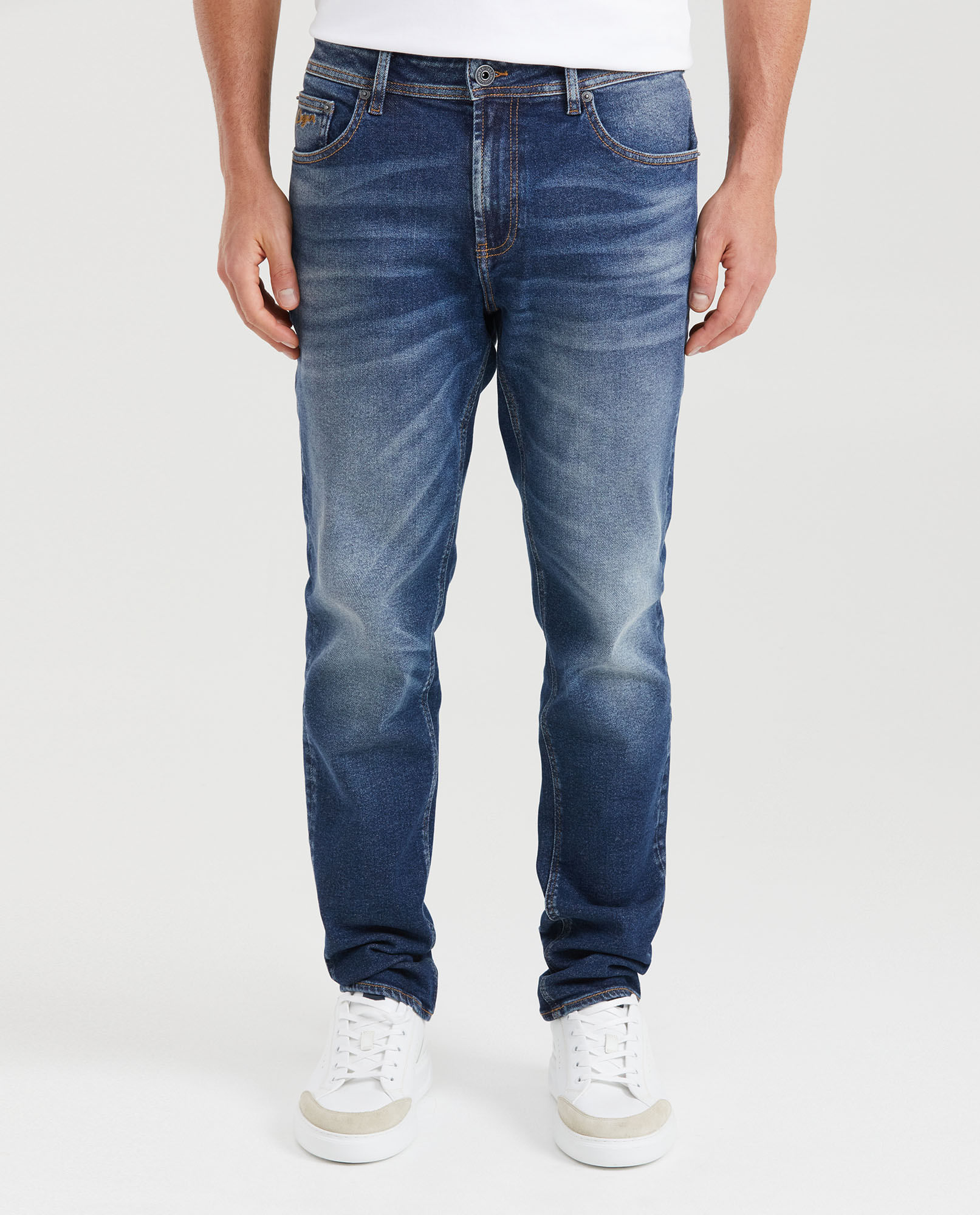 Jean Straight Fit Tiro Medio Bota Slim Azul Oscuro para Hombre