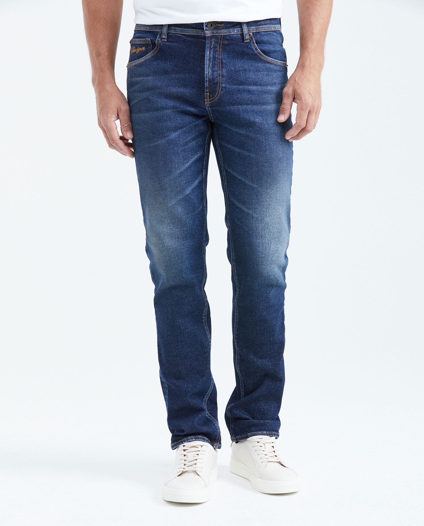 Jean Straight Fit Tiro Medio Boot Cut Azul Oscuro Lavado Vintage para Hombre