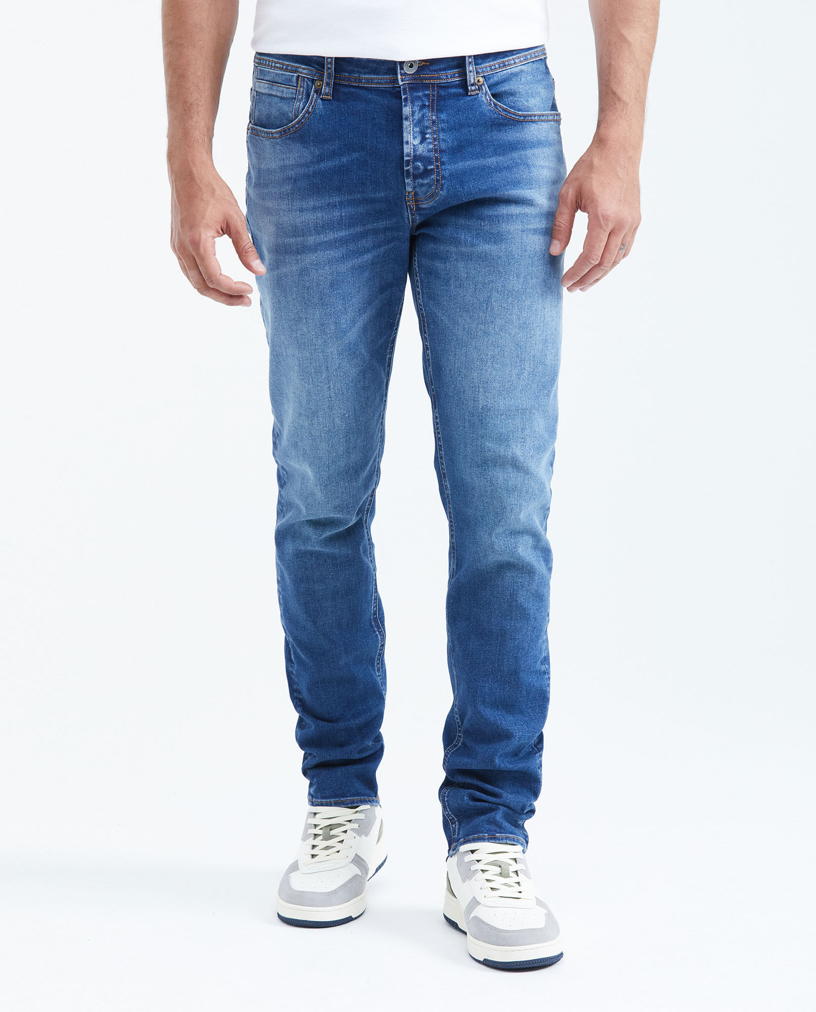 Jean Súper Slim Fit Tiro Bajo Bota Super Slim Azul Medio para Hombre