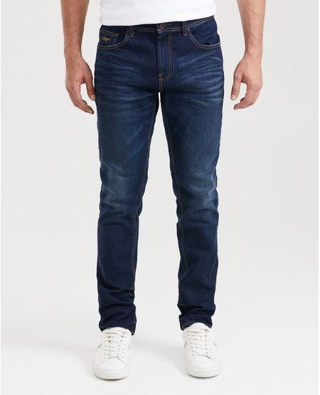 Jean Straight Fit Tiro Medio Bota Slim Azul Ultra Oscuro para Hombre