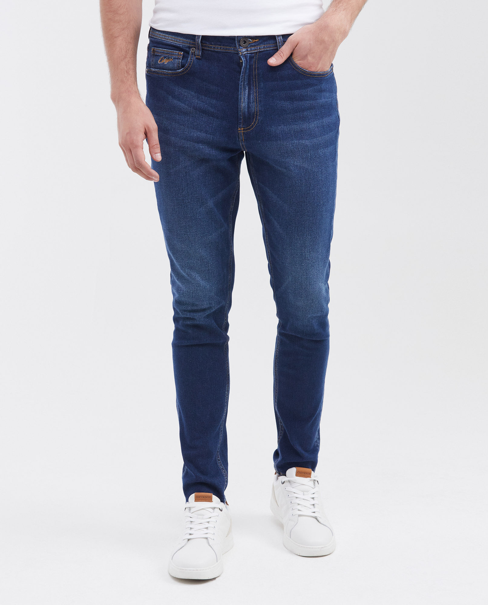 Jean Straight Fit Tiro Medio Bota Slim Azul Ultra Oscuro para Hombre