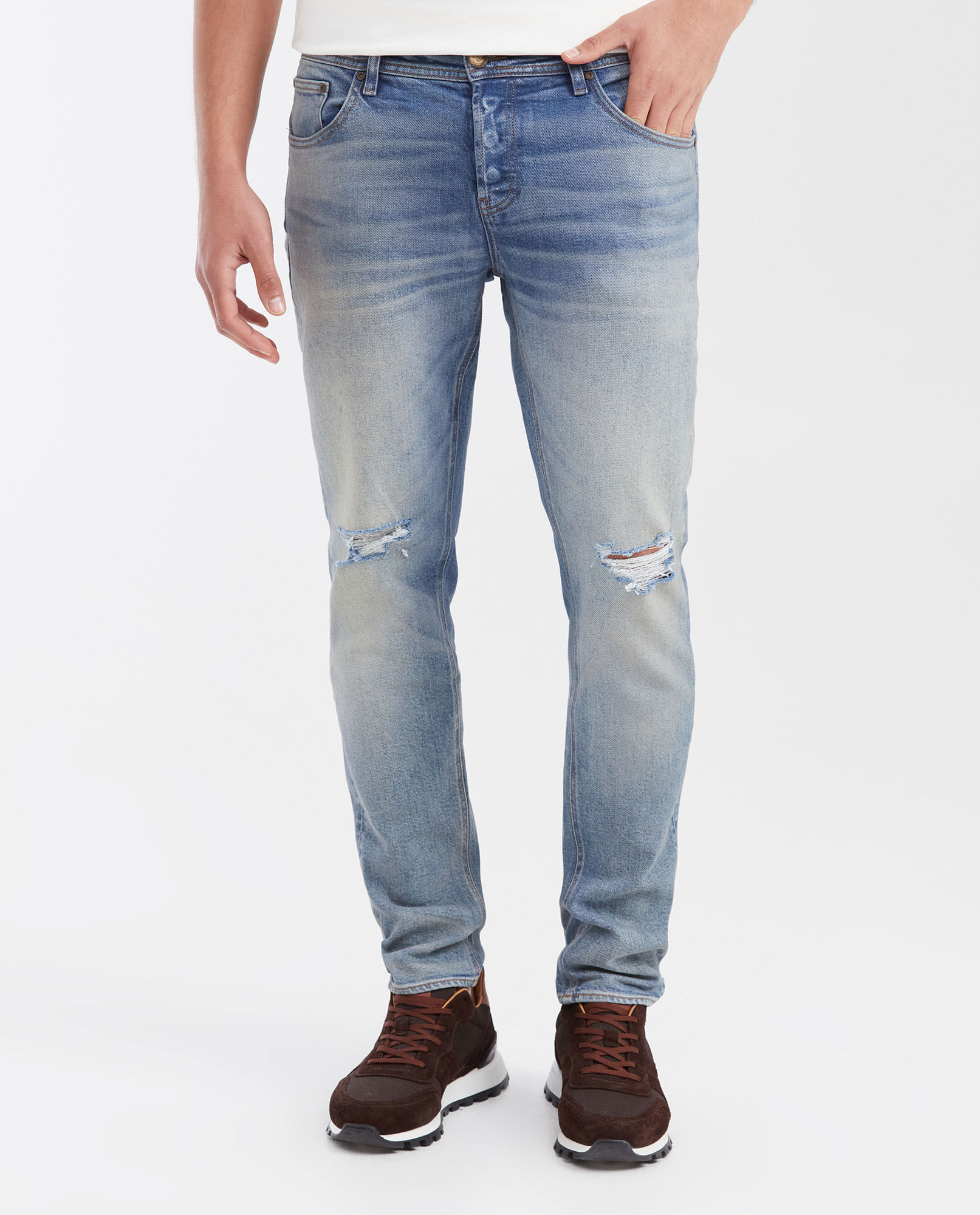 Jean Súper Slim Fit Tiro Bajo Bota Super Slim Azul Claro para Hombre