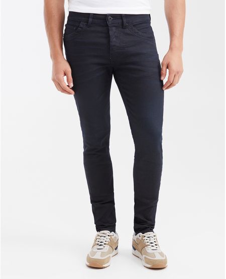 Jean Súper Slim Fit Tiro Bajo Bota Super Slim Azul Ultra Oscuro Acabado Resinado para Hombre