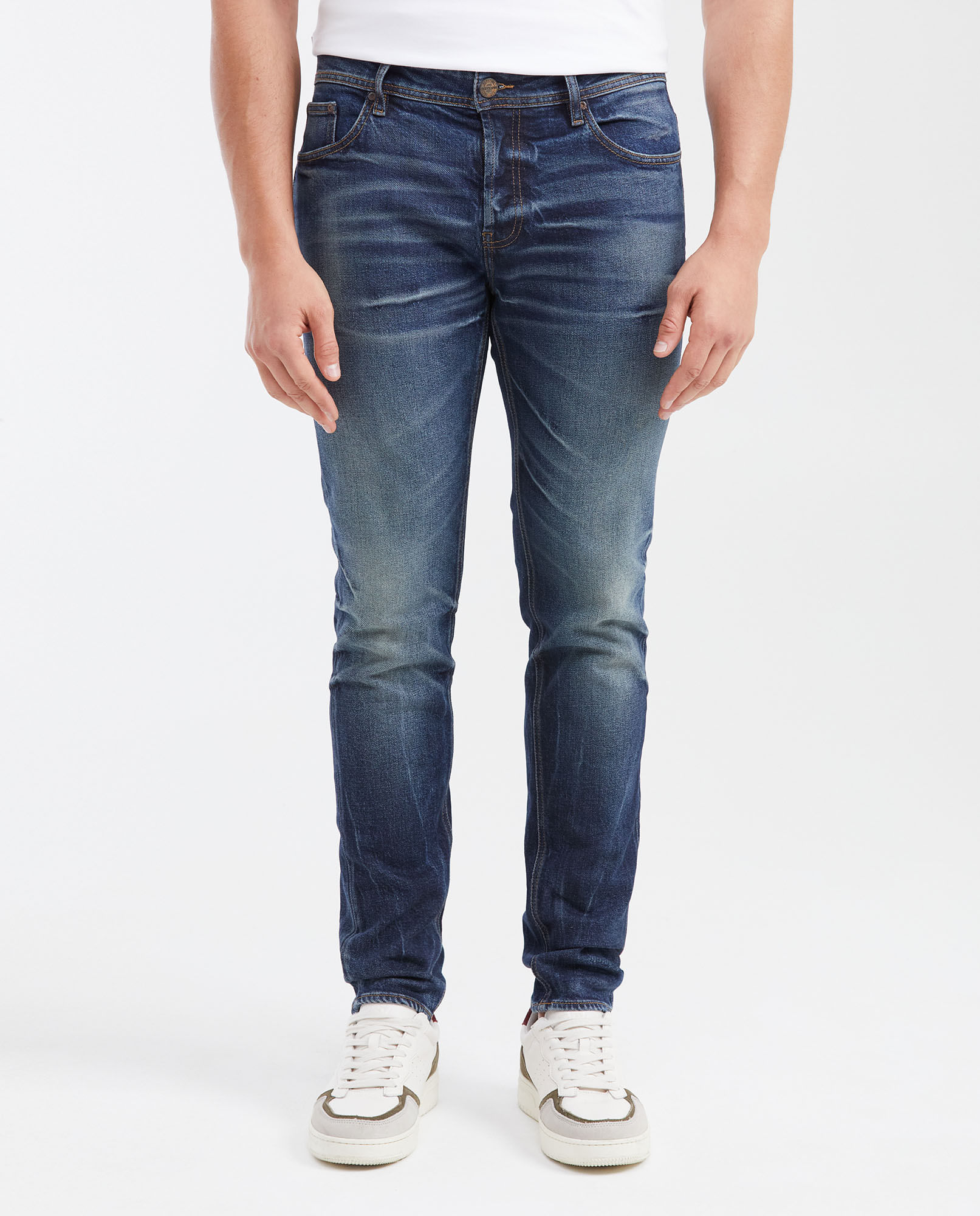 Jean Súper Slim Fit Tiro Bajo Bota Super Slim Azul Medio Vintage para Hombre