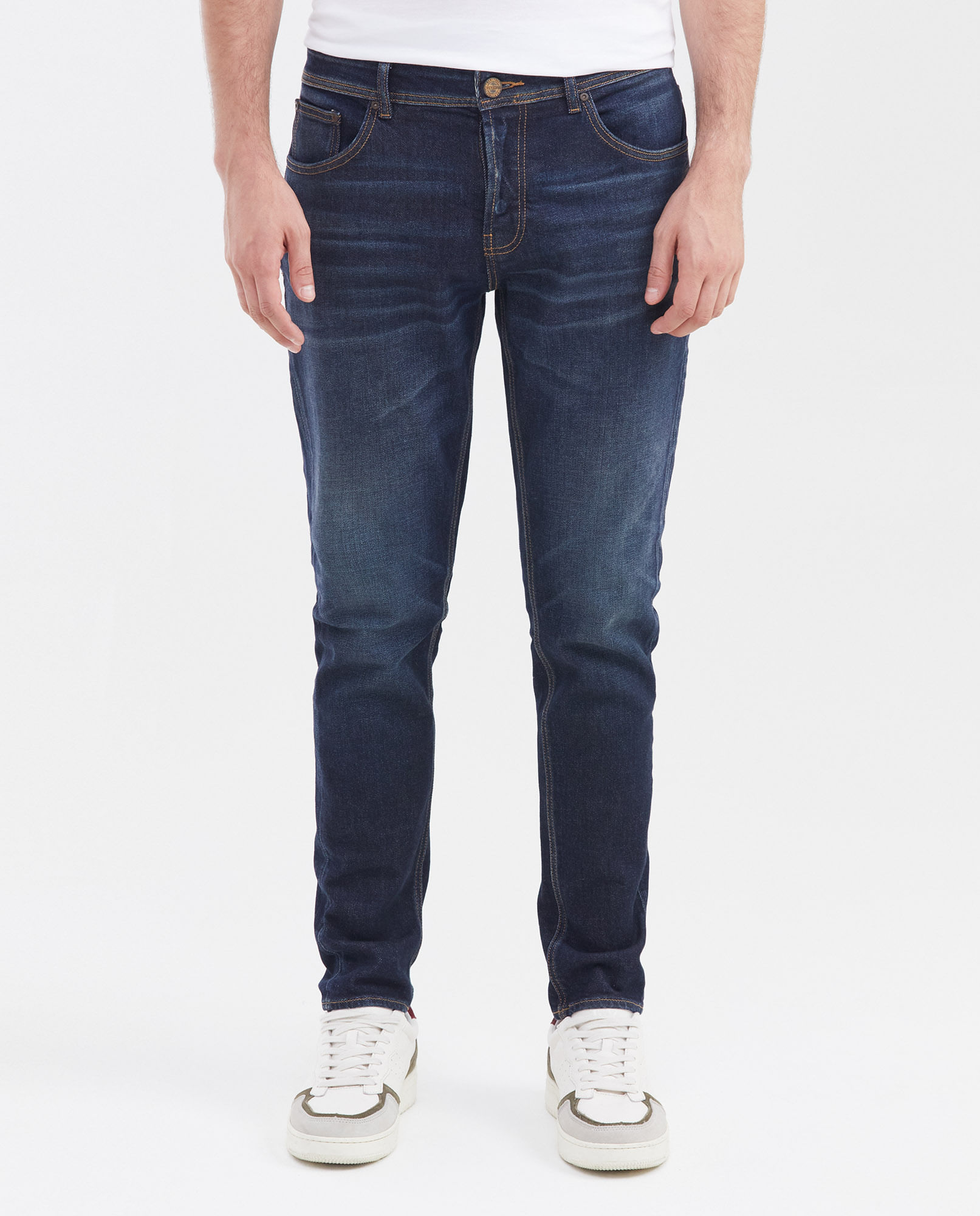 Jean Súper Slim Fit Tiro Bajo Bota Super Slim Azul Oscuro para Hombre