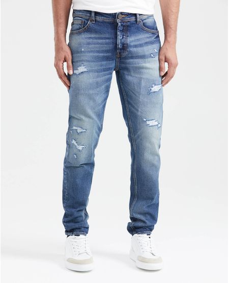 Jean Súper Slim Fit Tiro Bajo Bota Super Slim Azul Oscuro con Rotos para Hombre