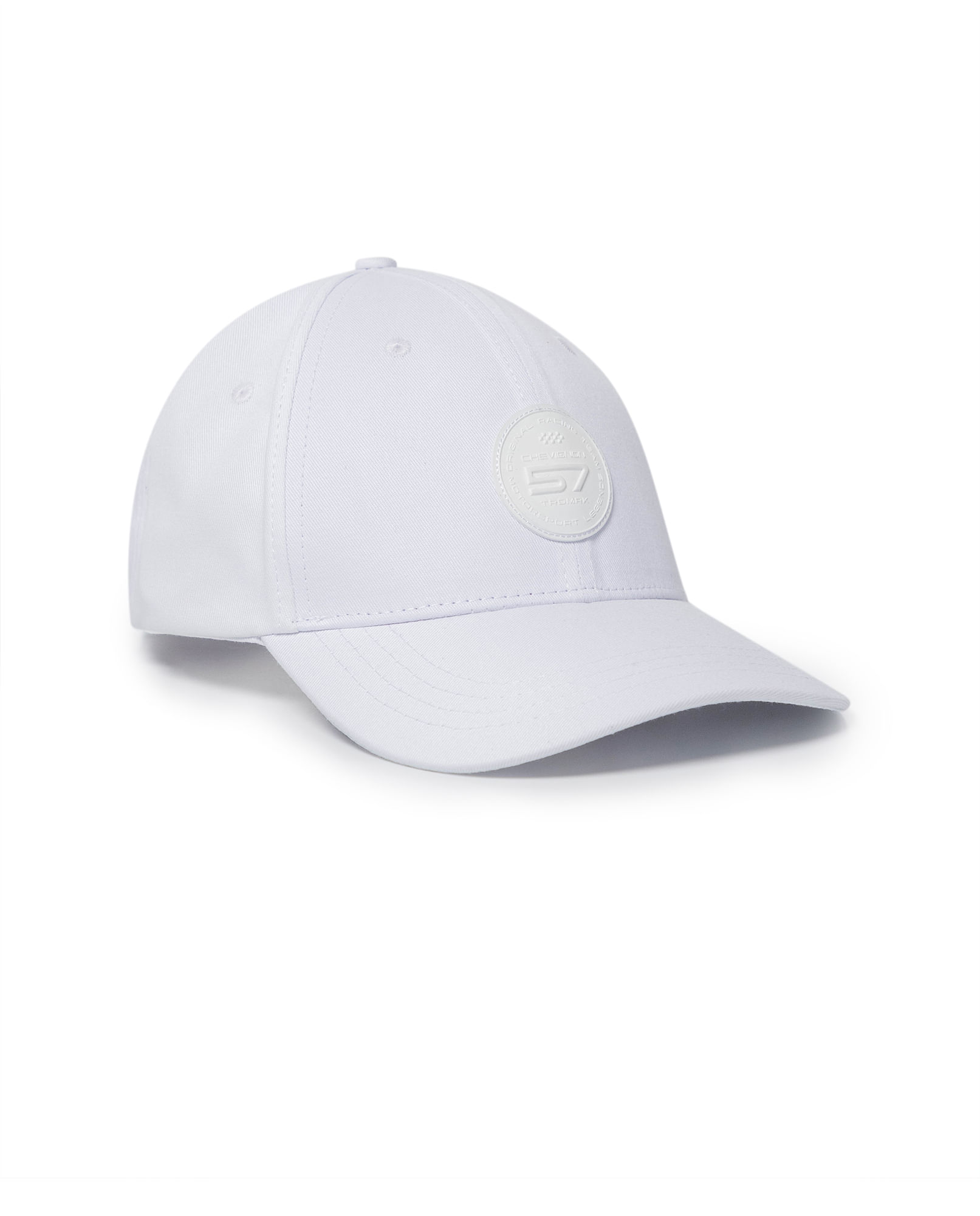 Gorra unisex 6 cascos en algodón blanco, aplique frontal, correa ajustable