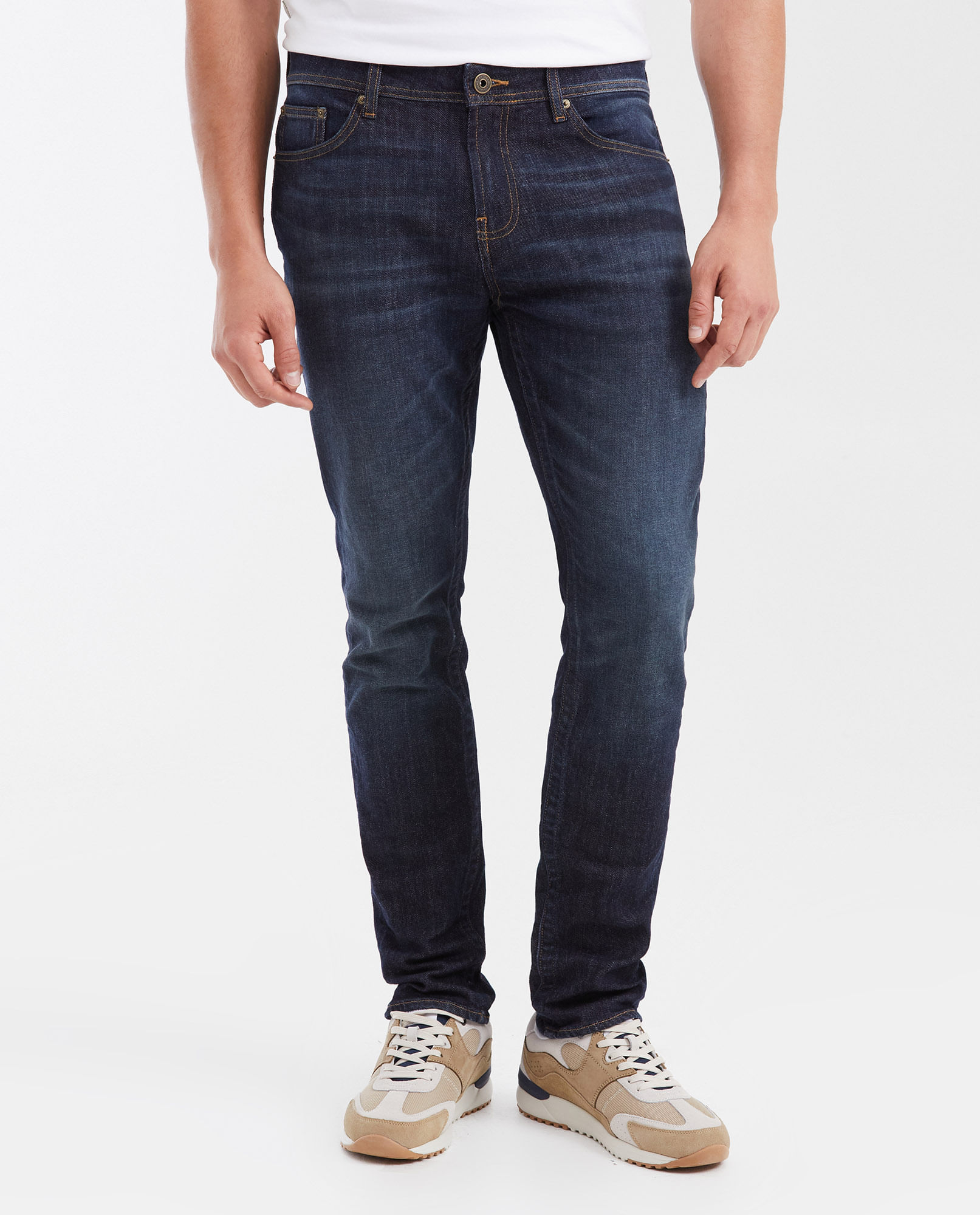Jean Slim Fit Tiro Medio Bota Slim Azul Ultra Oscuro para Hombre