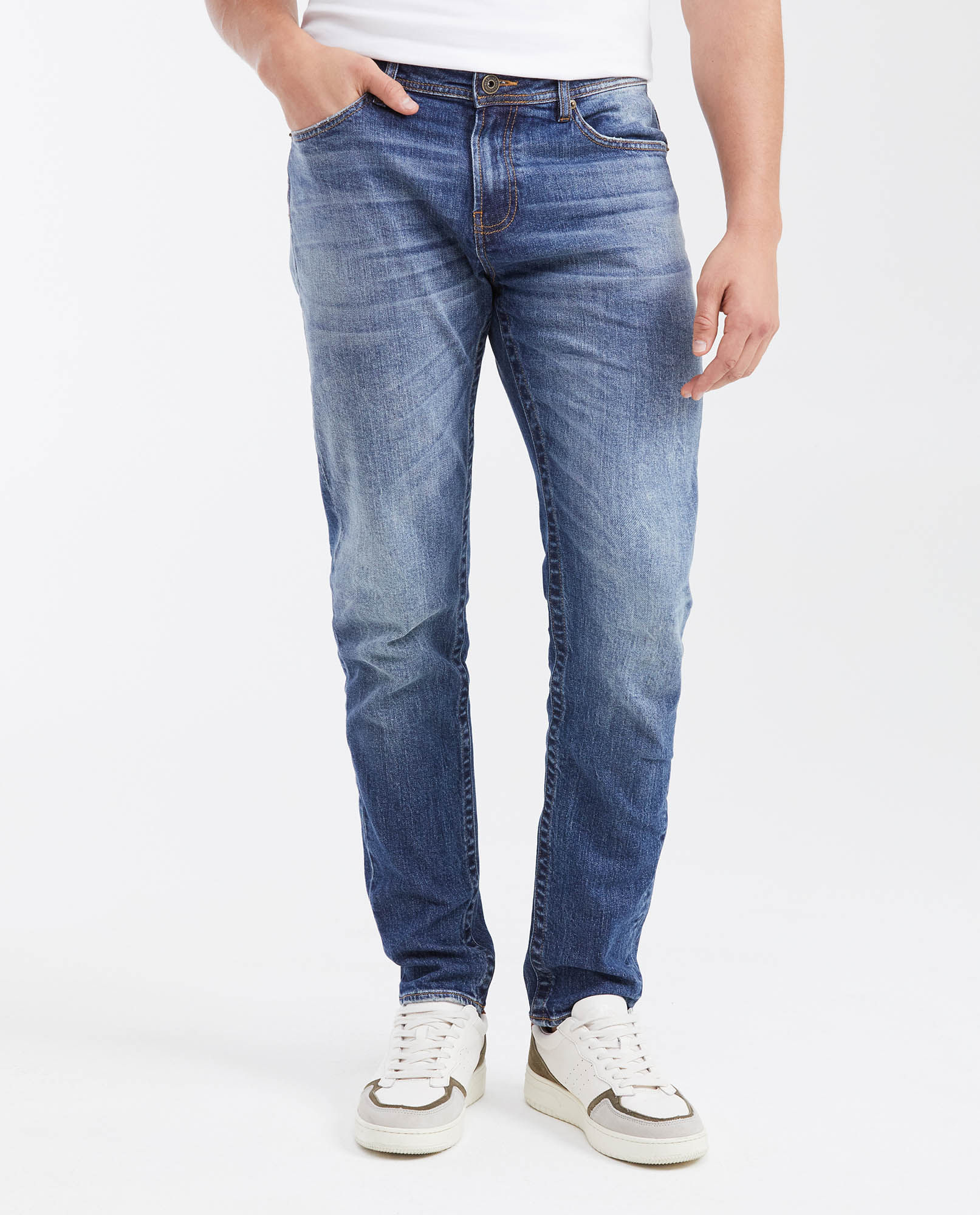 Jean Slim Fit Tiro Medio Bota Slim Azul Oscuro Vintage para Hombre