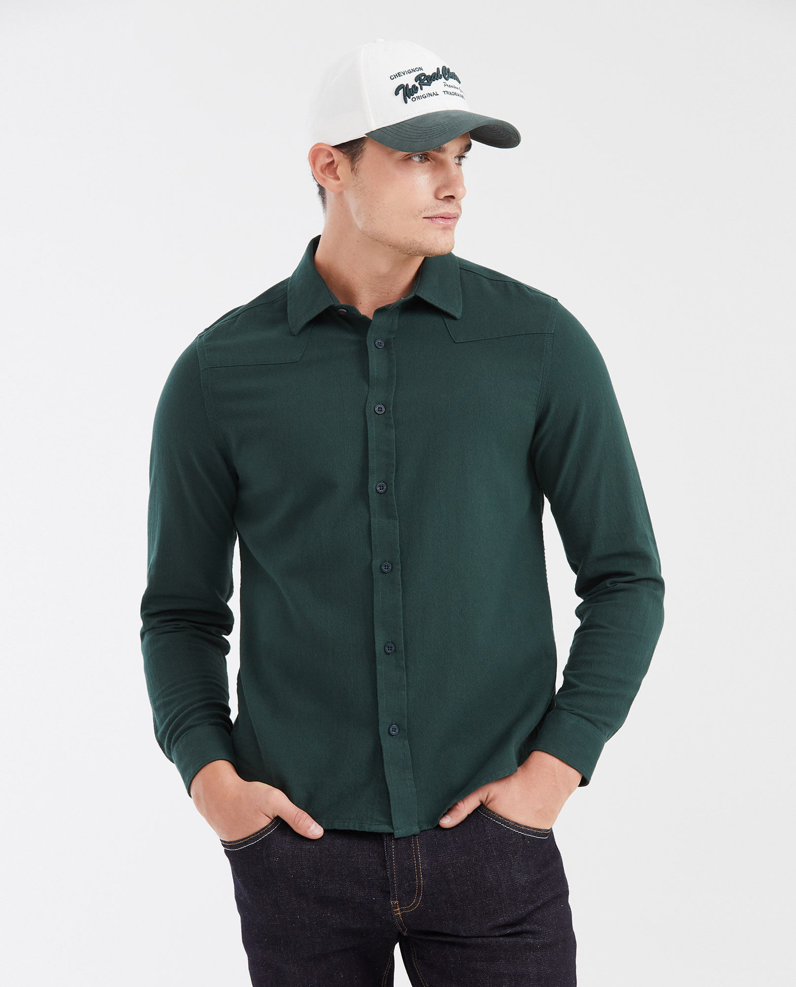 Camisa Slim Fit Manga Larga con Cortes Estilo Western para Hombre