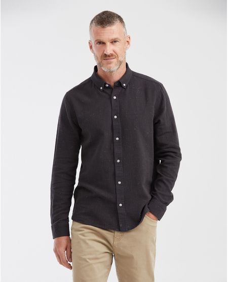 Camisa Slim Fit Manga Larga 100% Algodón con Textura Espina de Pescado para Hombre