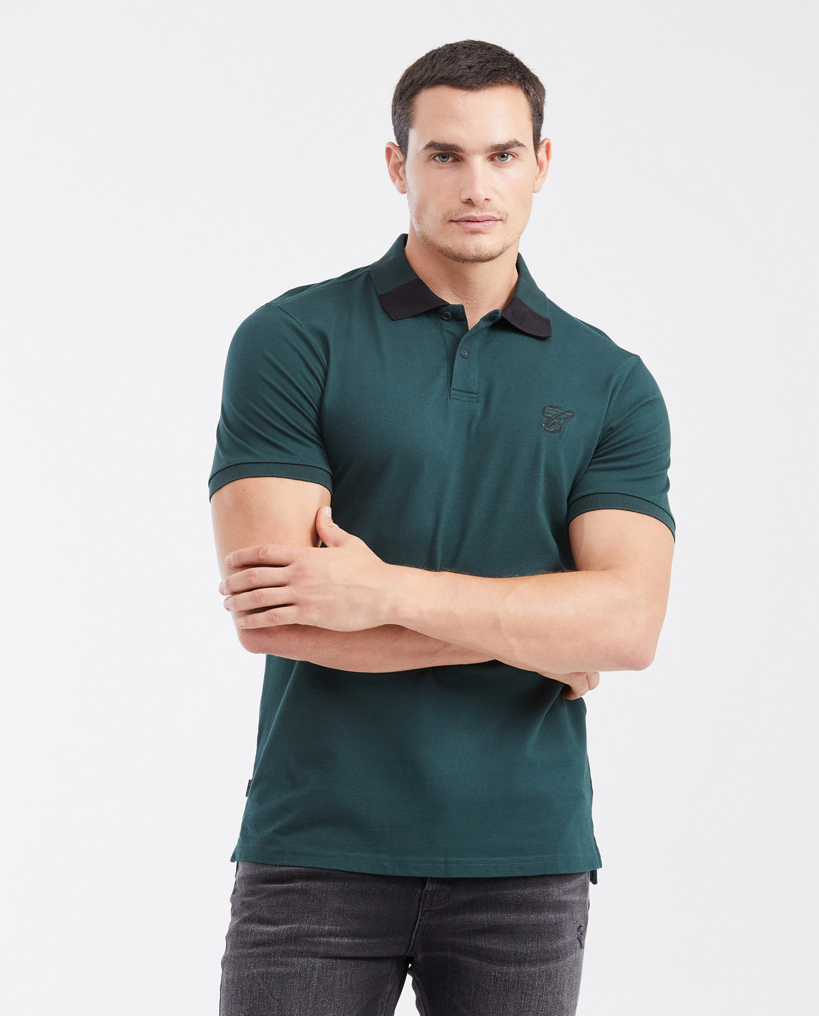 Camiseta Polo Slim Fit con Cuello en Bloque de Color para Hombre