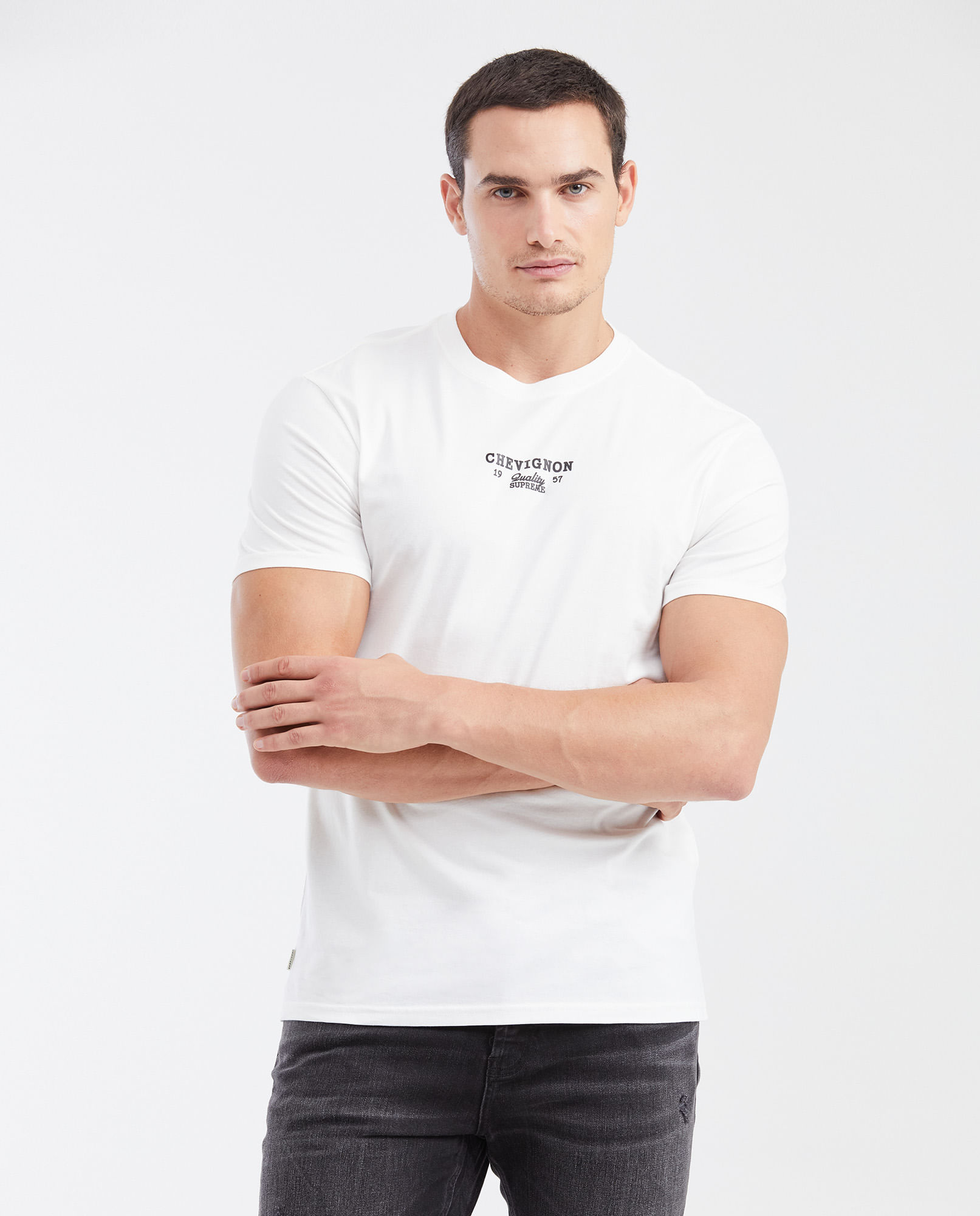 Camiseta Slim Fit Cuello Redondo con Estampado en Algodón para Hombre